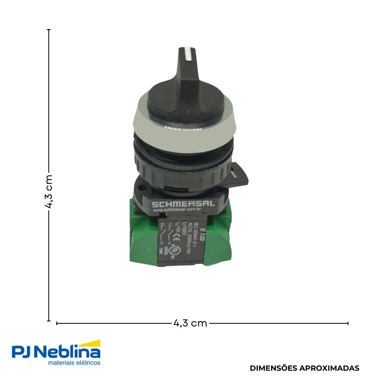 Botão Comutador Knob Curto 3 Pos Ret 45G 30Mm Metálico Preto 2Na - Ace Schemersal