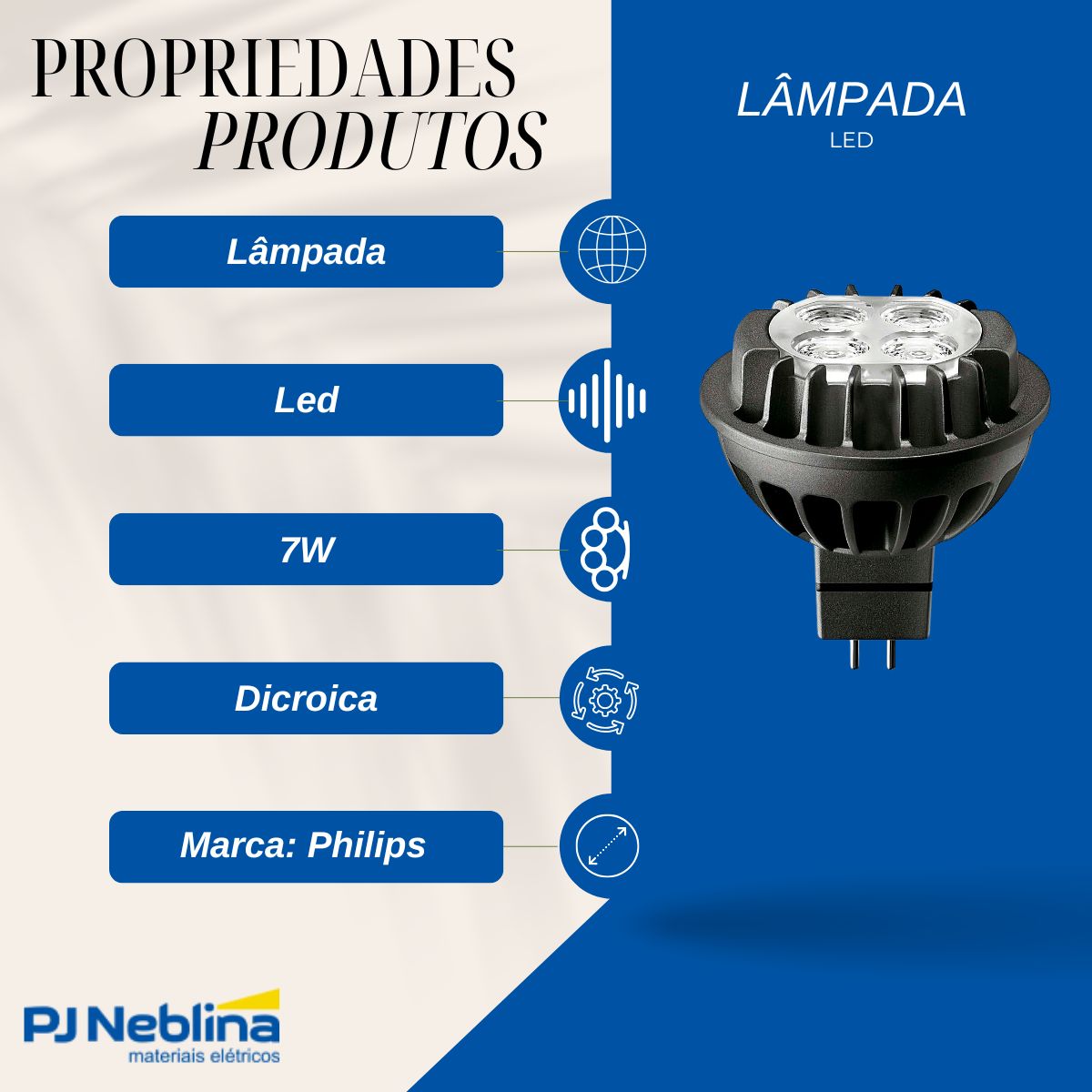 Lâmpada Led Dicroica Mr16 7W 12V Gu5,3 2700K Branco Quente Luz Amarela 420Lm 36G - Philips