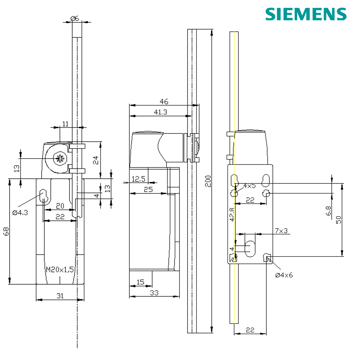 Chave Fim De Curso Caixa Plástica Haste Rígida Alumínio 1NA/1NF 3SE52320HK80 Siemens
