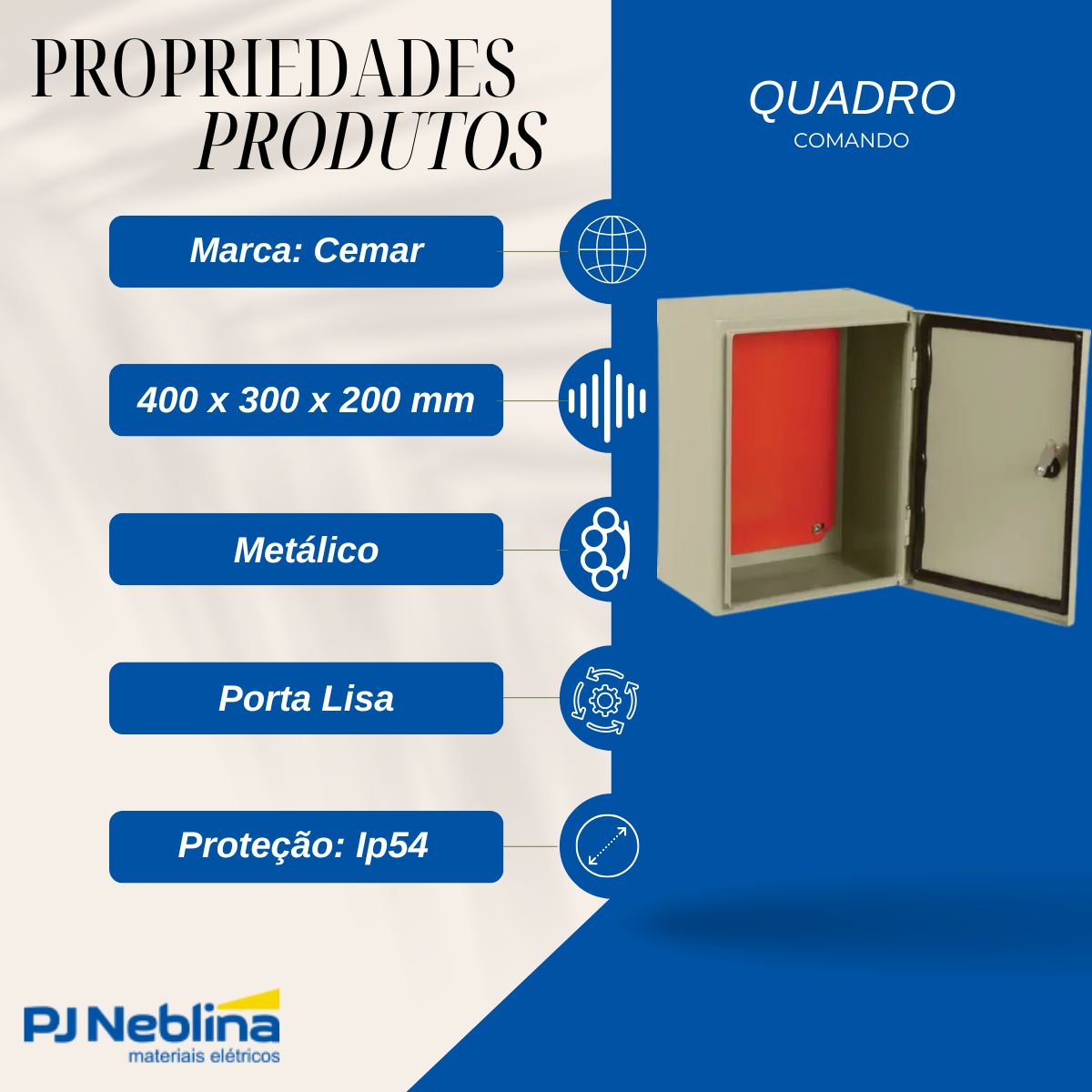 Quadro Comando Sobrepor Metálico Bg (Ral 7032) 400X300X200Mm Porta Lisa - Cemar