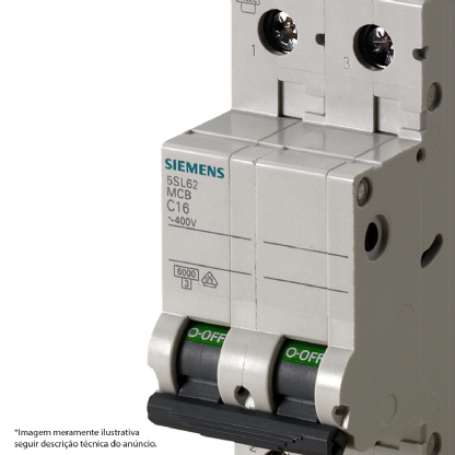 Disjuntor Mini Din Bipolar 20A Curva C 6Ka 220/380V 5SL62207MB - Siemens