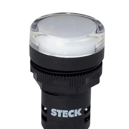 Sinaleiro Monobloco Redondo Plástico Branco 110V Led Ip65 Max Botton 22mm - Steck