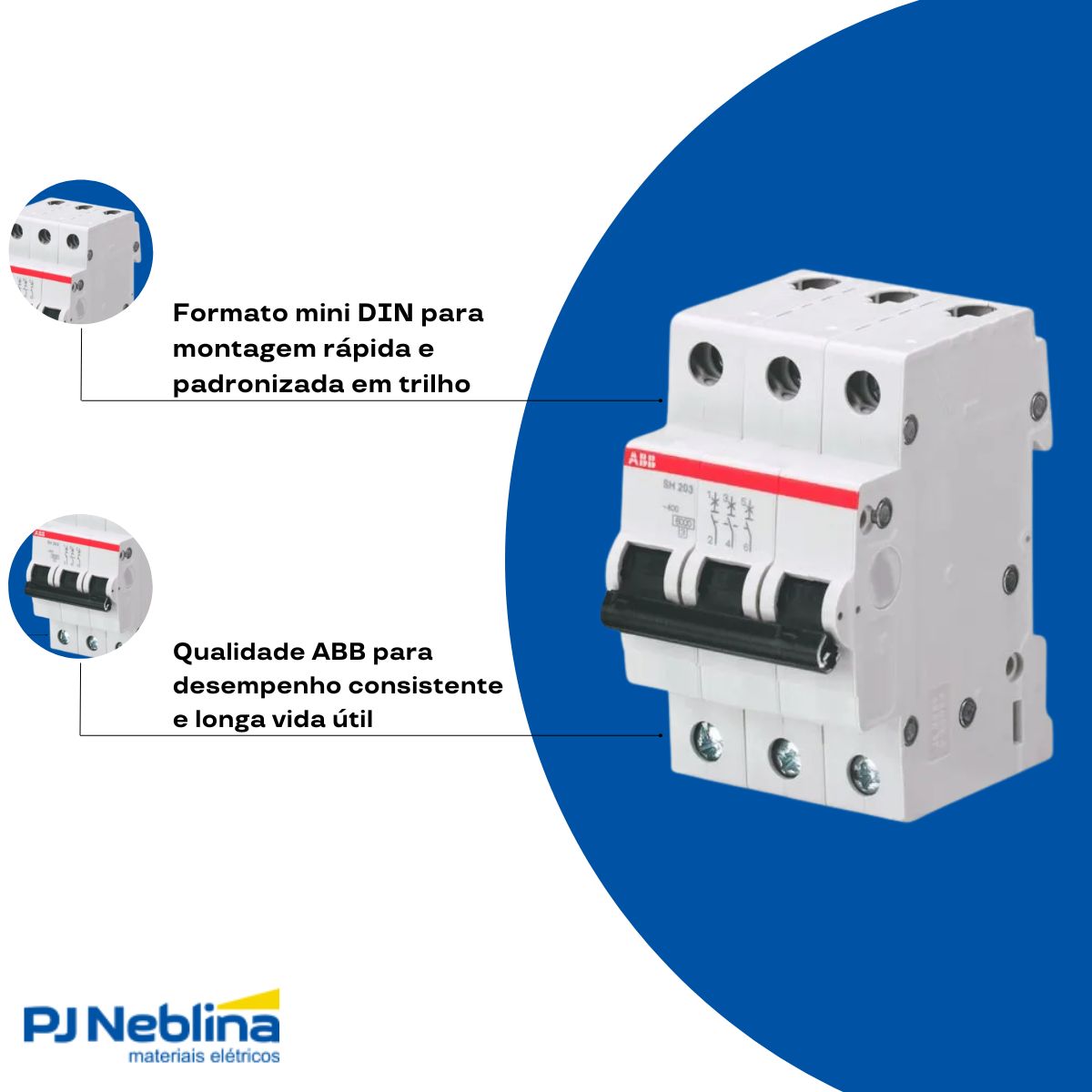 Disjuntor Mini Din Tripolar 63A Curva C 5Ka 230V - Abb