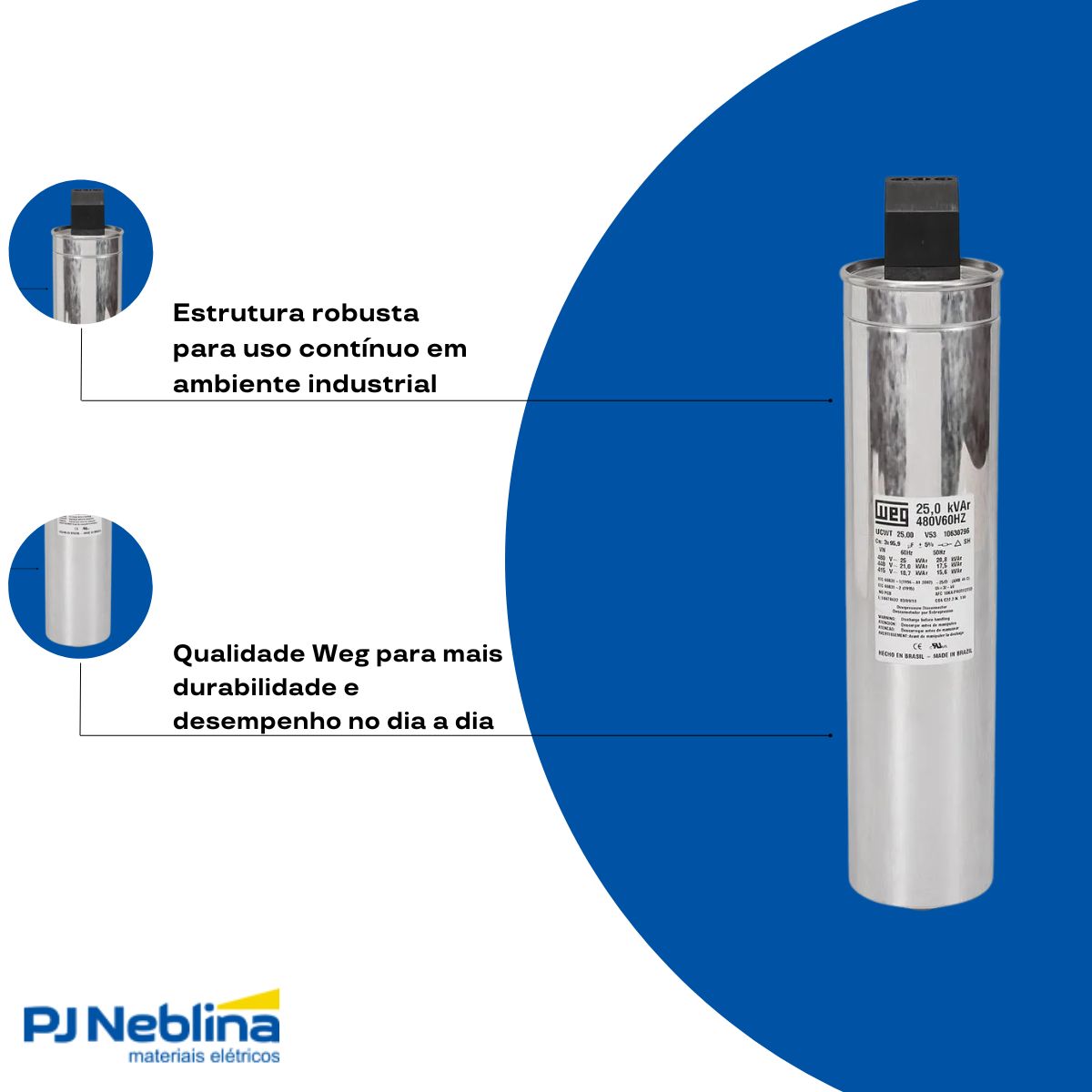 Capacitor Correção Fator Potencia Heavy Duty Trifásico 7,5Kvar 380V 60Hz - Weg