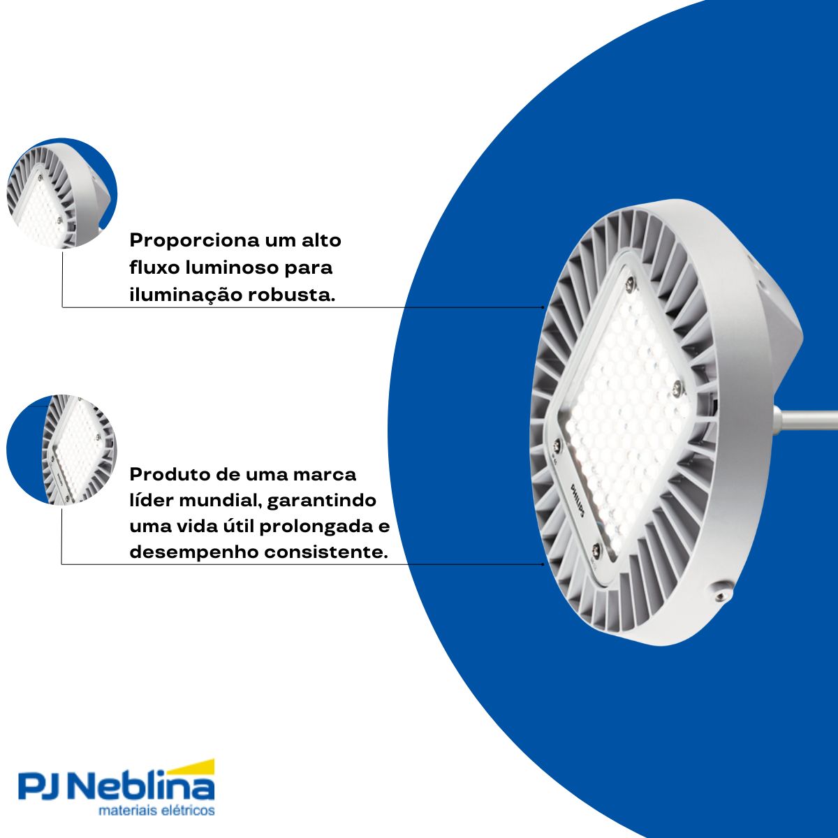 Luminária Industrial Highbay Led Prata 130W 220/240V 4000K Branco Neutro 14000Lm Difusor Vidro Temperado Facho Aberto - Philips