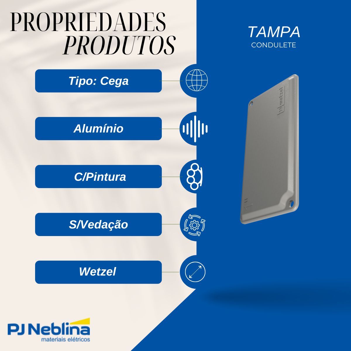 Tampa Condulete Cega Alumínio 1Pol C/Pintura Cinza S/Vedação - Wetzel
