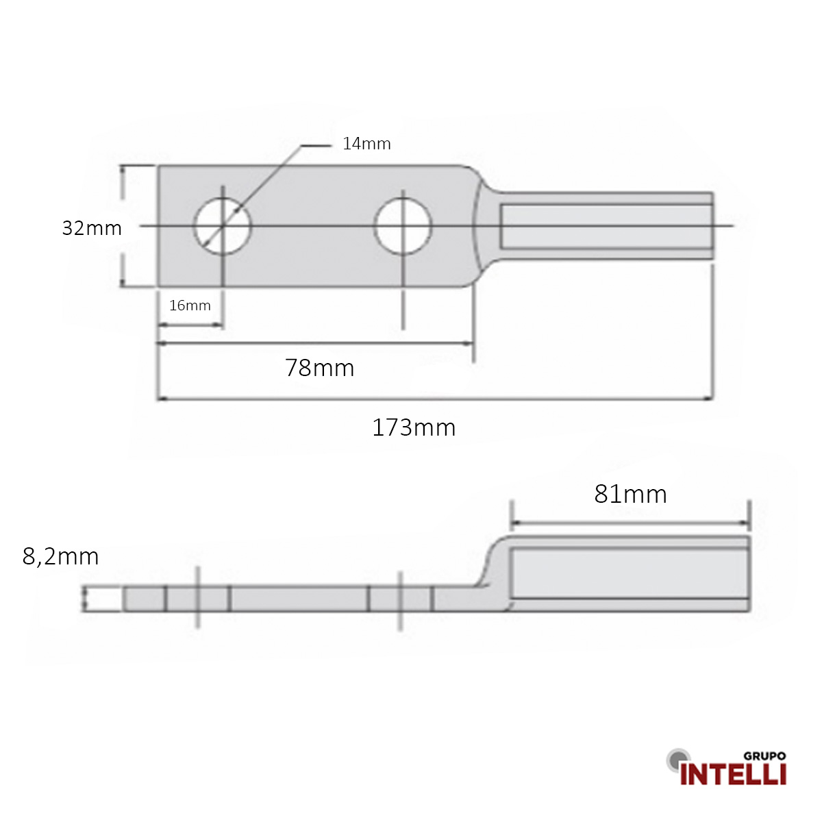 Terminal Compressão Cabo/Barramento 120Mm 2 Furos F=14Mm 1/2 Polegadas M12 Tal-2 Intelli