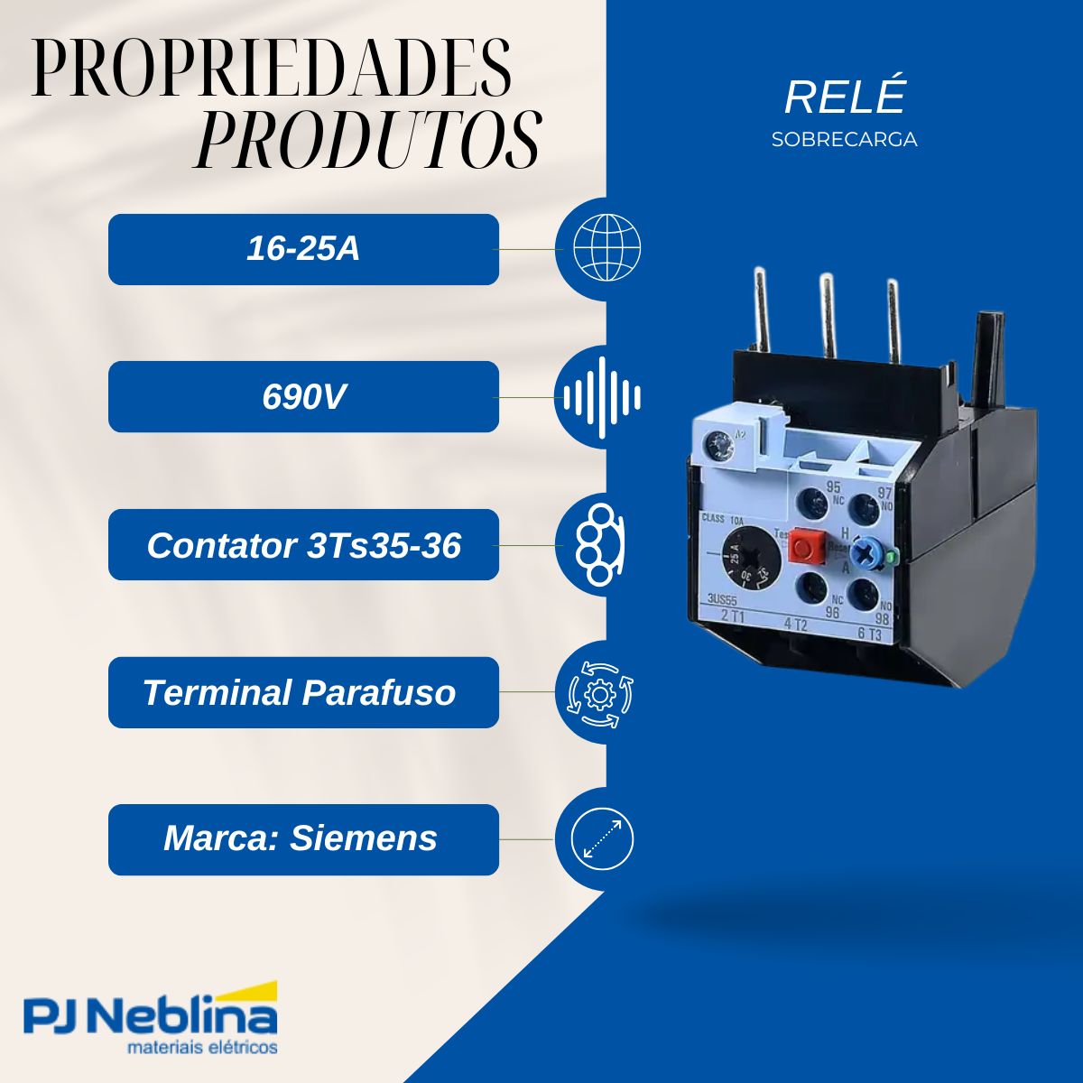 Relé Sobrecarga Térmico 16-25A Classe 10 - Siemens