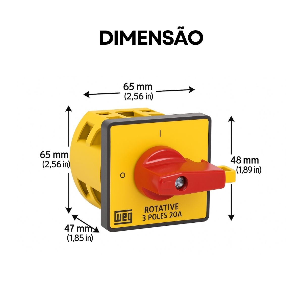 Chave Seccionadora Rotativa Sob Carga 3 Polos 20A Topo Manopla Vermelho/Amarela Weg