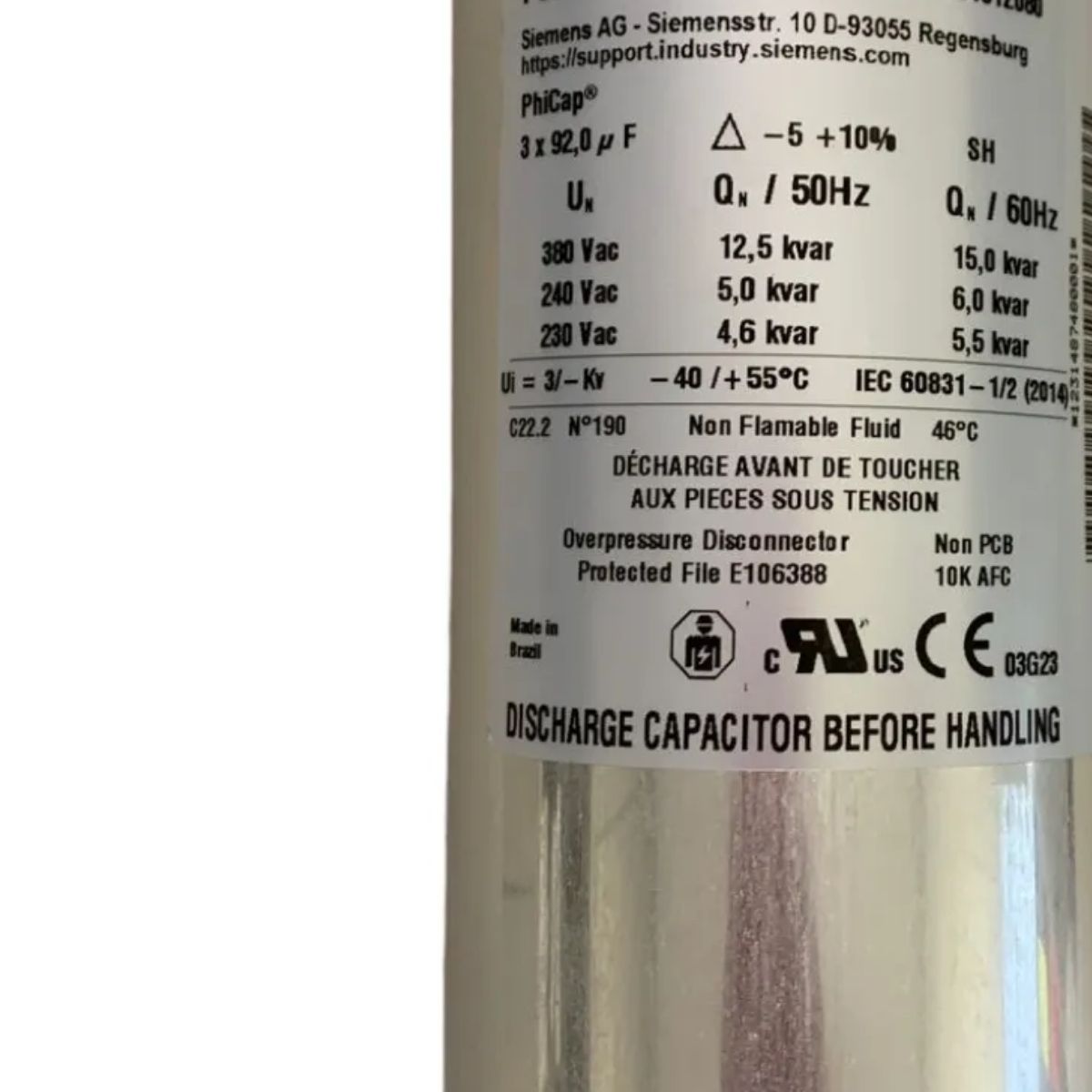 Capacitor P/Correção Fator De Potência 15Kvar 380V Trifásico 60Hz - Siemens