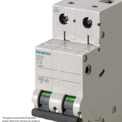 Disjuntor Mini Din Bipolar 3A Curva C 6Ka 220/380V 5SL62037MB - Siemens