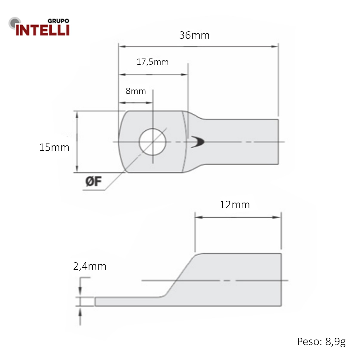 Terminal Compressão 35Mm 1 Compressão 1 Furo F=10,5Mm 3/8 (M10) 1115 Intelli