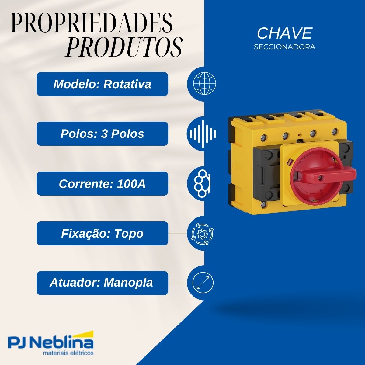 Chave Seccionadora Rotativa Sob Carga 3 Polos 100A Topo Manopla - Weg