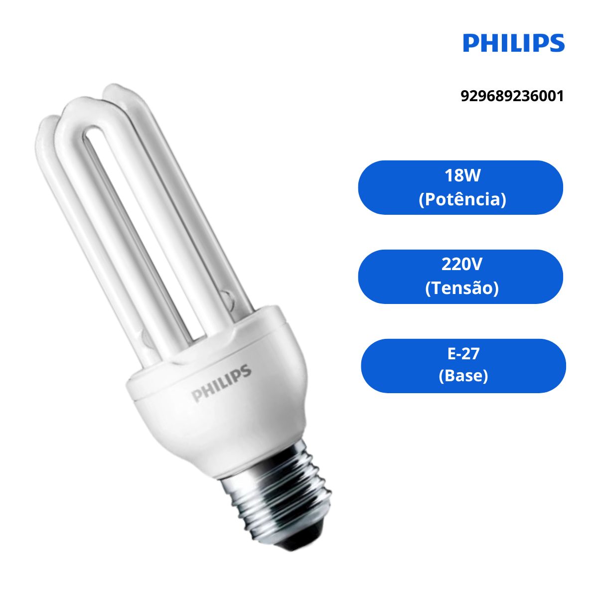 Lâmpada Fluorescente Compacta 3U 18W 220V E27 6500K Luz Branca Ecohome Stick - Philips