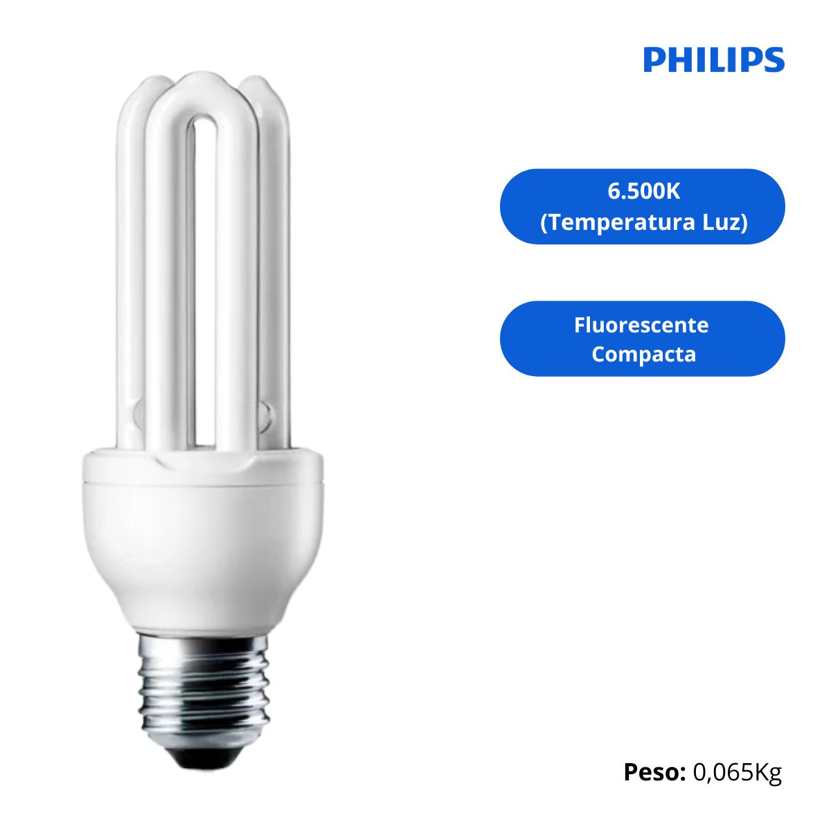 Lâmpada Fluorescente Compacta 3U 18W 220V E27 6500K Luz Branca Ecohome Stick - Philips