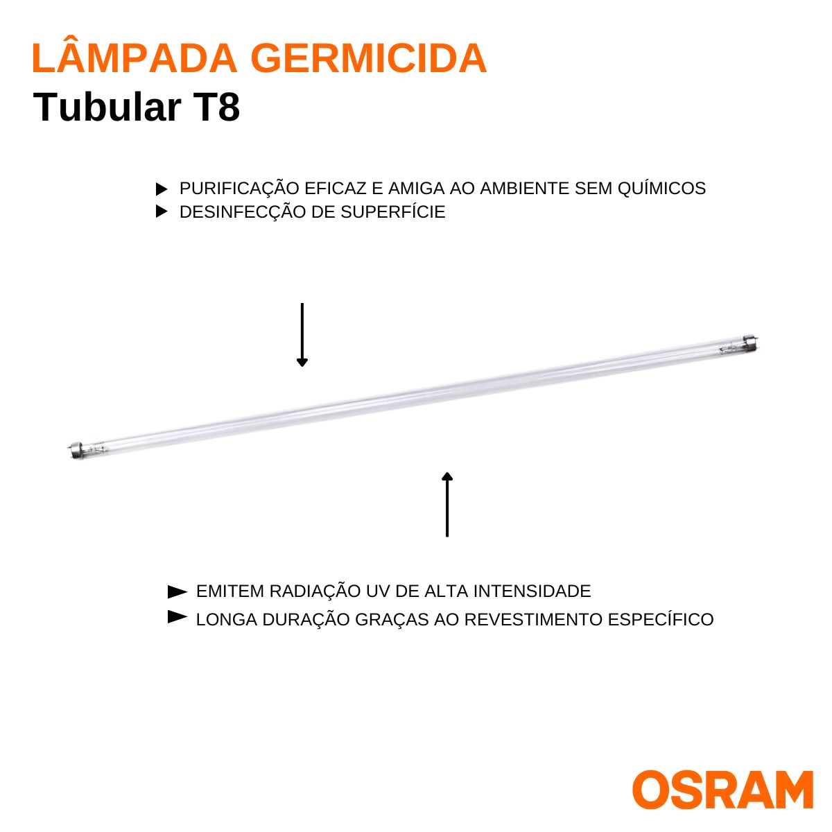 Lâmpada Germicida Tubular T8 30W G13 900Mm HNS 30W G13 Osram