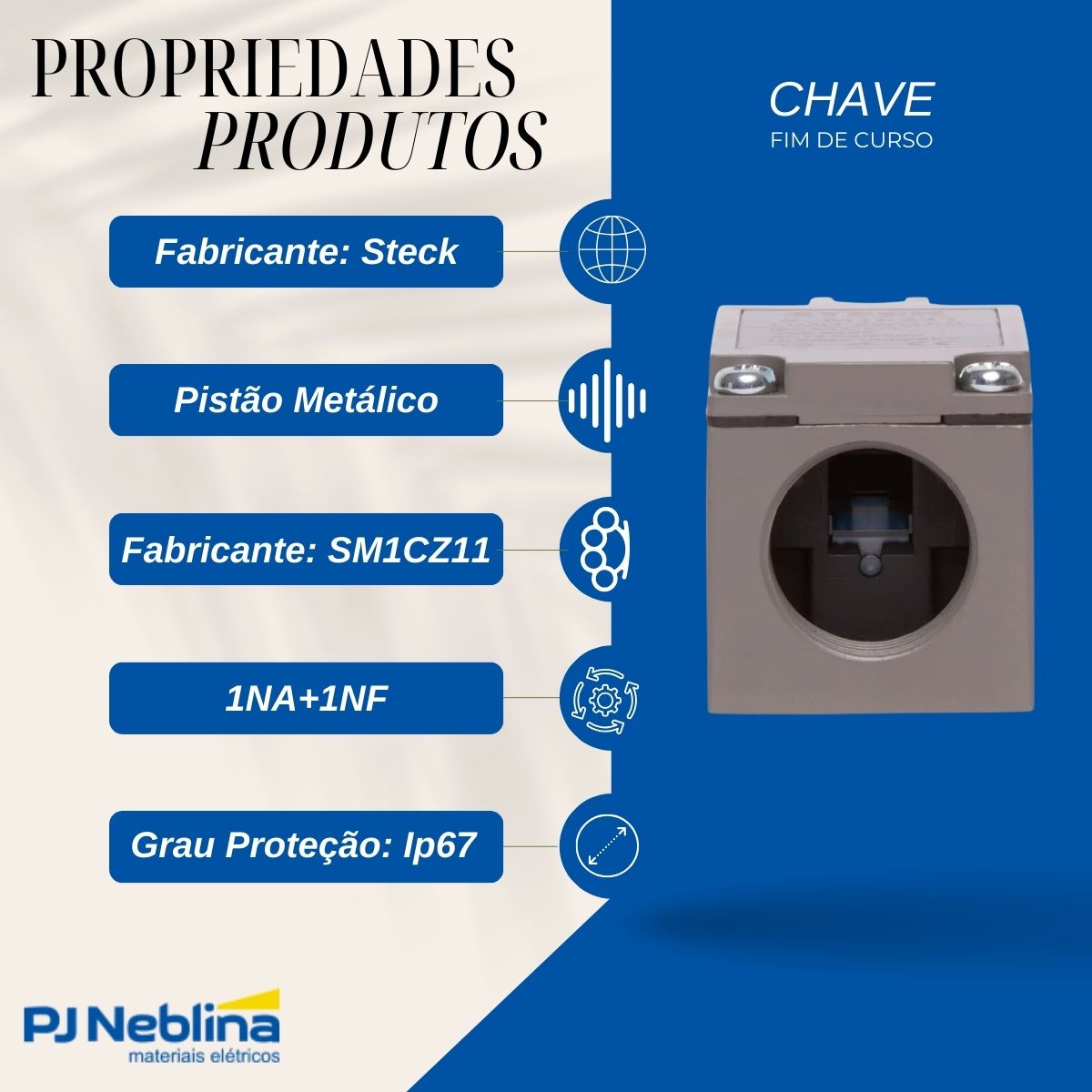 Chave Fim De Curso Metal 1 Ent Pistão Metálico Curto - Steck