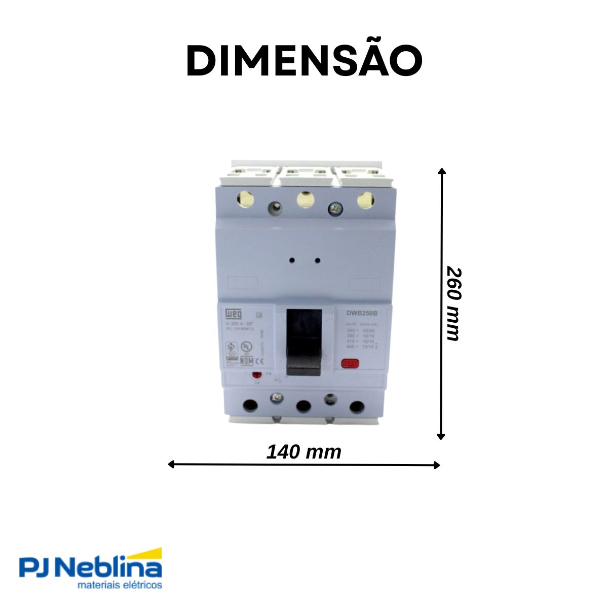 Disjuntor Caixa Moldada Tripolar 200-250A 16Ka 380/415V 50/60Hz - Weg