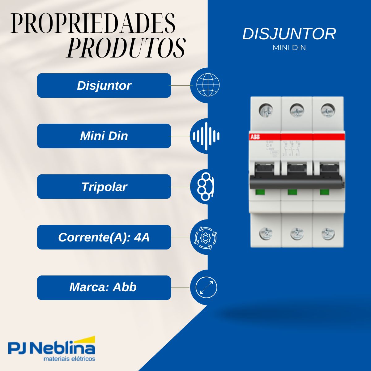 Disjuntor Mini Din Tripolar 4A Curva C 6Ka 230/400V - Abb