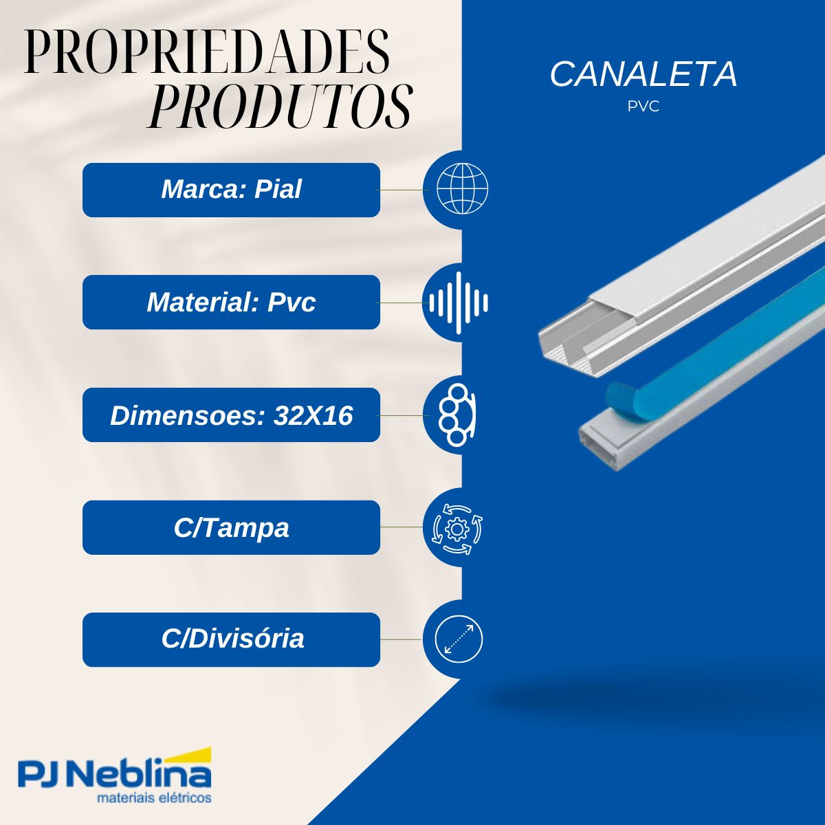 Canaleta Pvc Sistema X 32X16 (Br C/2M) Bc C/Tampa C/Divisória C/Adesivo - Pial