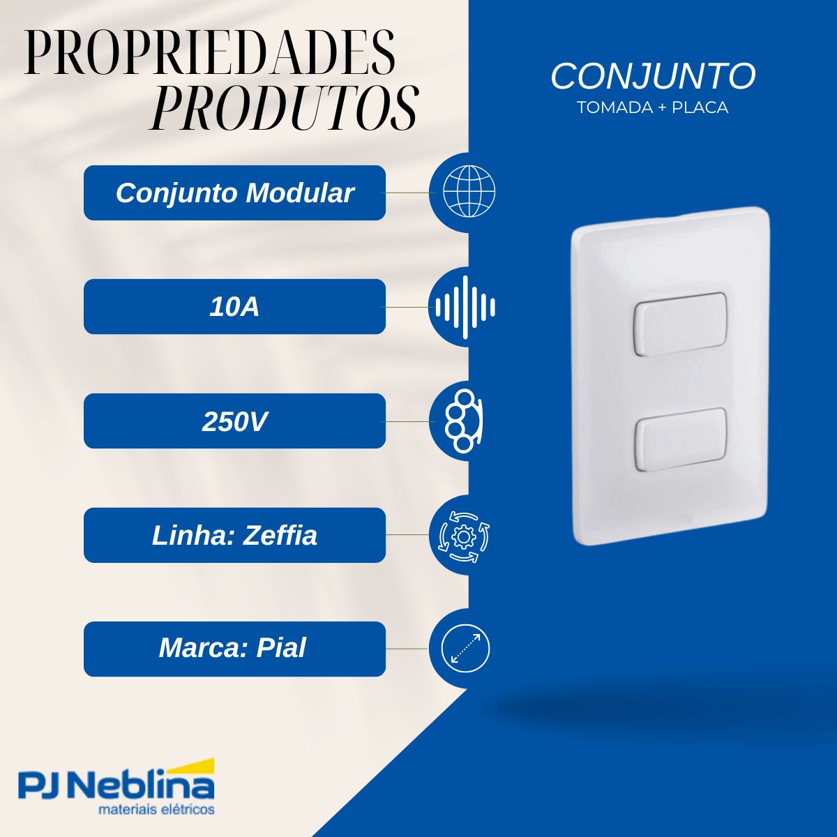 Conjunto 2 Interruptor Paralelo Distanciados 10A 250V C/Placa 4X2 Branco Zeffia - Pial