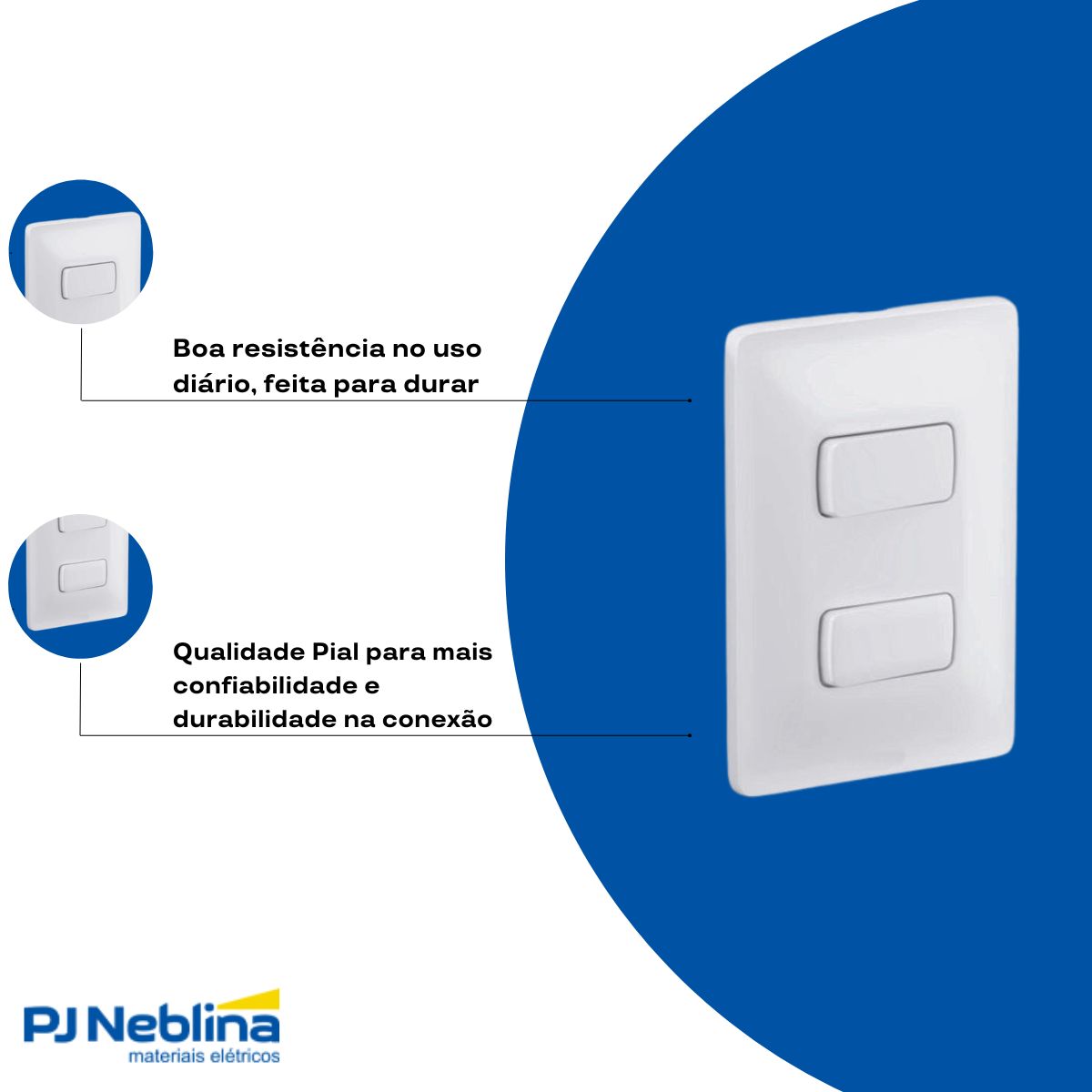 Conjunto 2 Interruptor Paralelo Distanciados 10A 250V C/Placa 4X2 Branco Zeffia - Pial