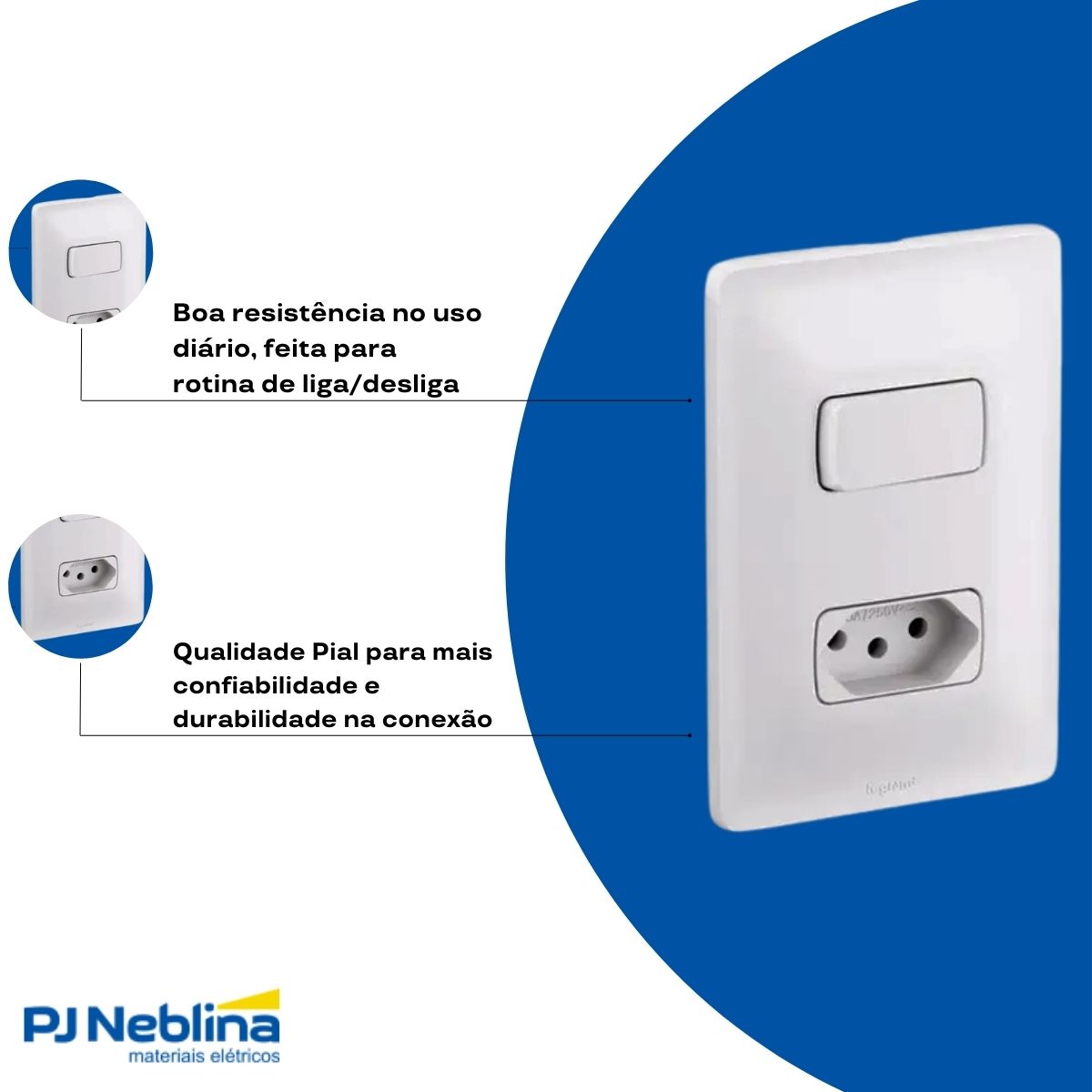 Conjunto 1 Interruptor Paralelo + 1 Tom 2P+T Distanciados 10A 250V C/Placa 4X2 Branco Zeffia - Pial