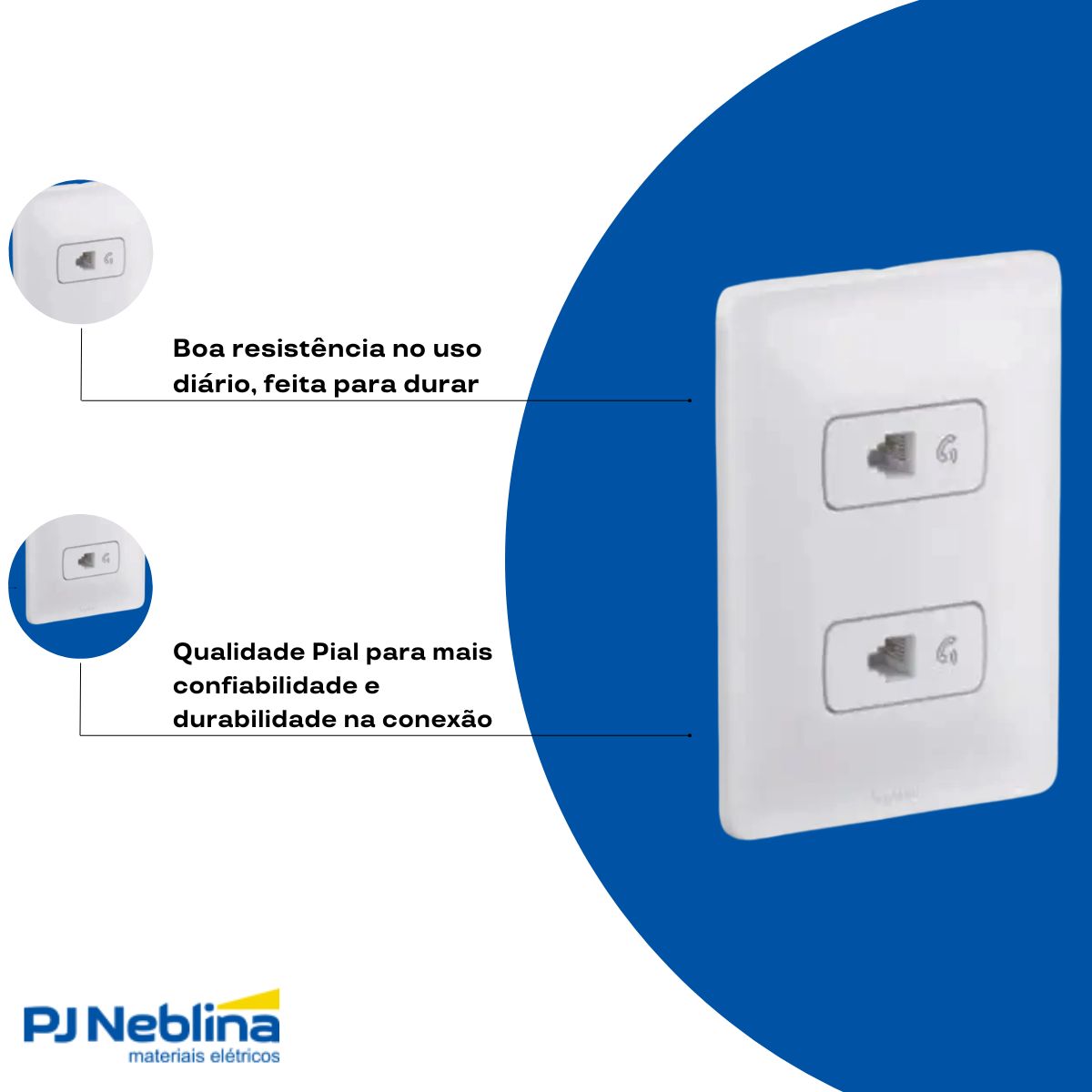 Conjunto 2 Tomada Telefone Rj11 (4 Fios) Distanciados C/Placa 4X2 Branco Zeffia - Pial