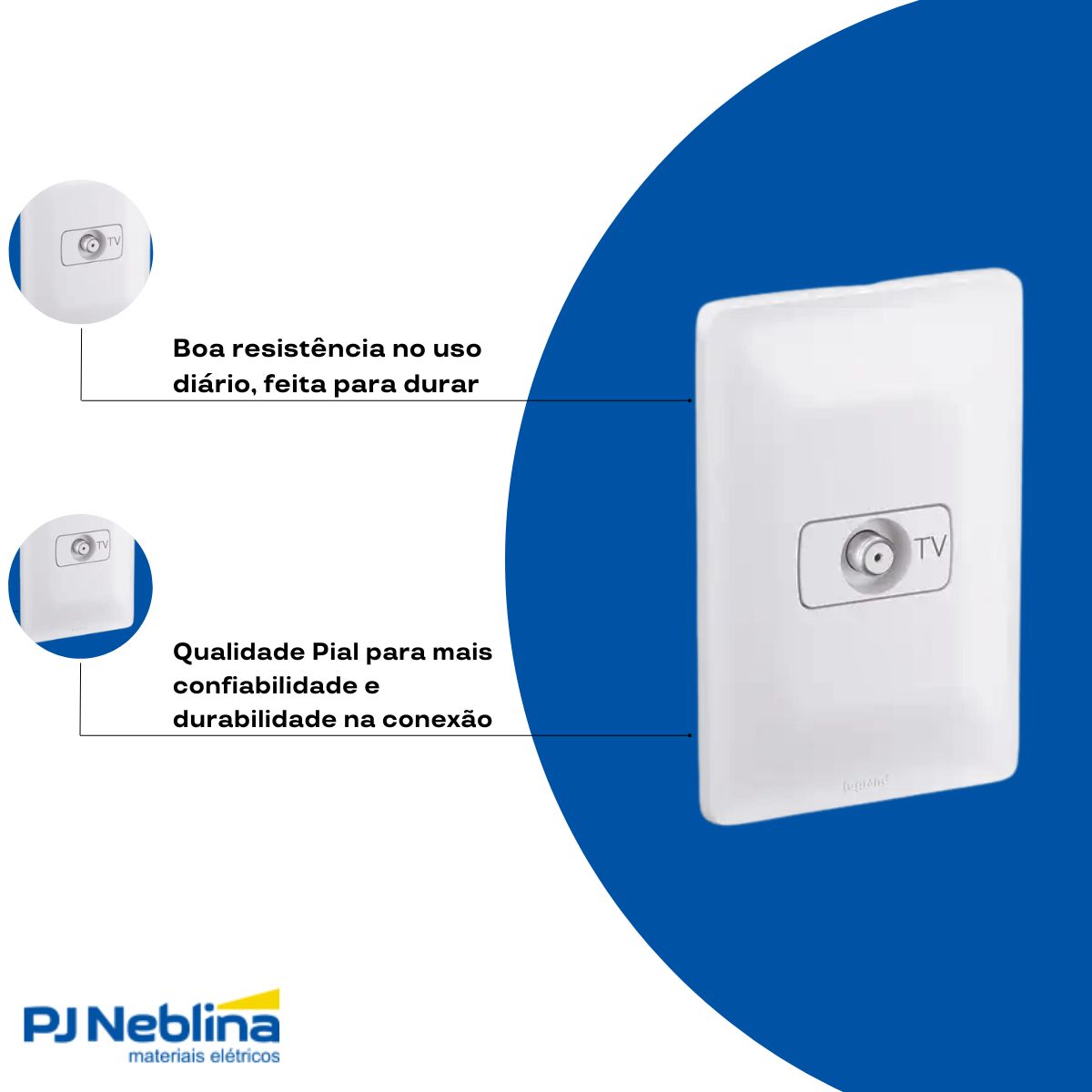 Conjunto 1 Tomada Antena Tv Coaxial Horizontal C/Placa 4X2 Branco Zeffia - Pial