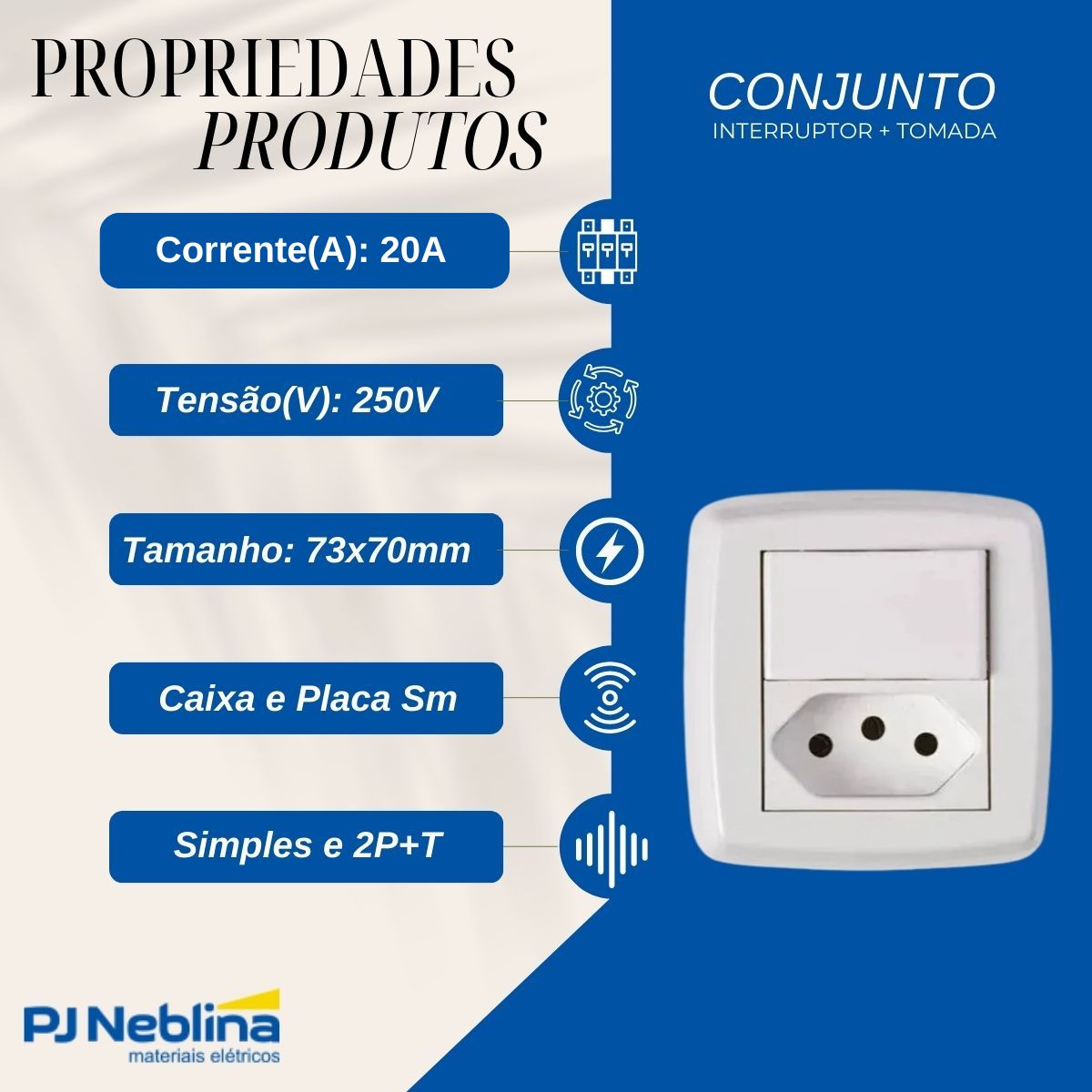 Conjunto Canaleta Interruptor Simples + Tomada Montada Caixa + Placa Sm Sistema X 20A 250V 2P+T 73x70mm Marfim Sobrepor Granbella Weg