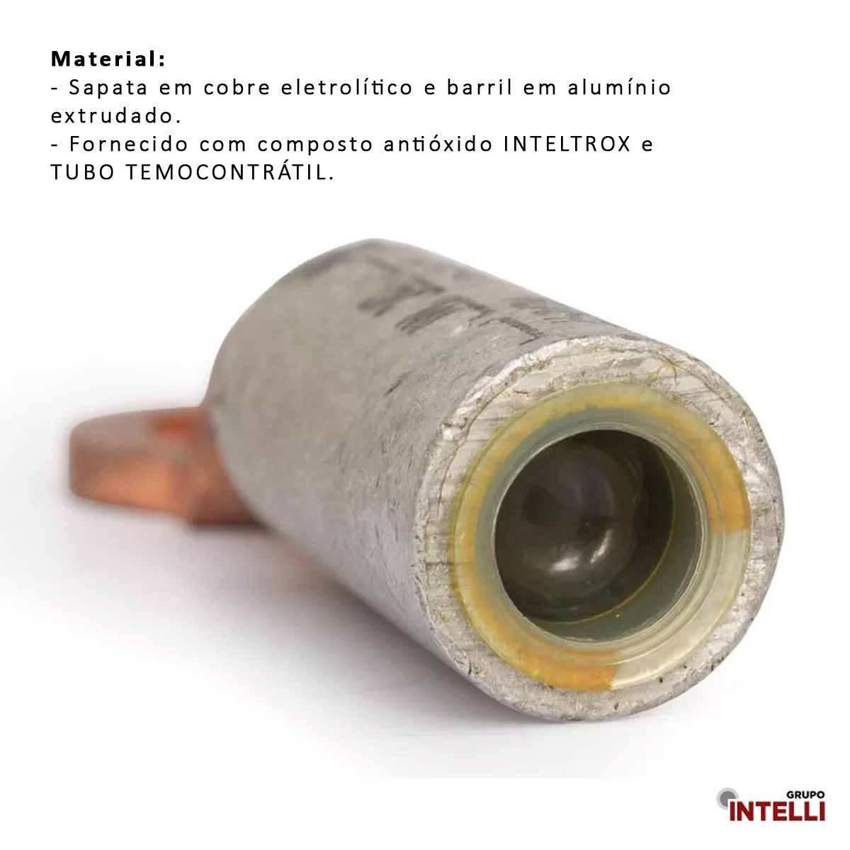 Terminal Compressão Cabo/Barramento 95Mm 1 Furo F=12,8Mm 1/2 Polegadas M12 Cobre/Alumínio 70125 Intelli