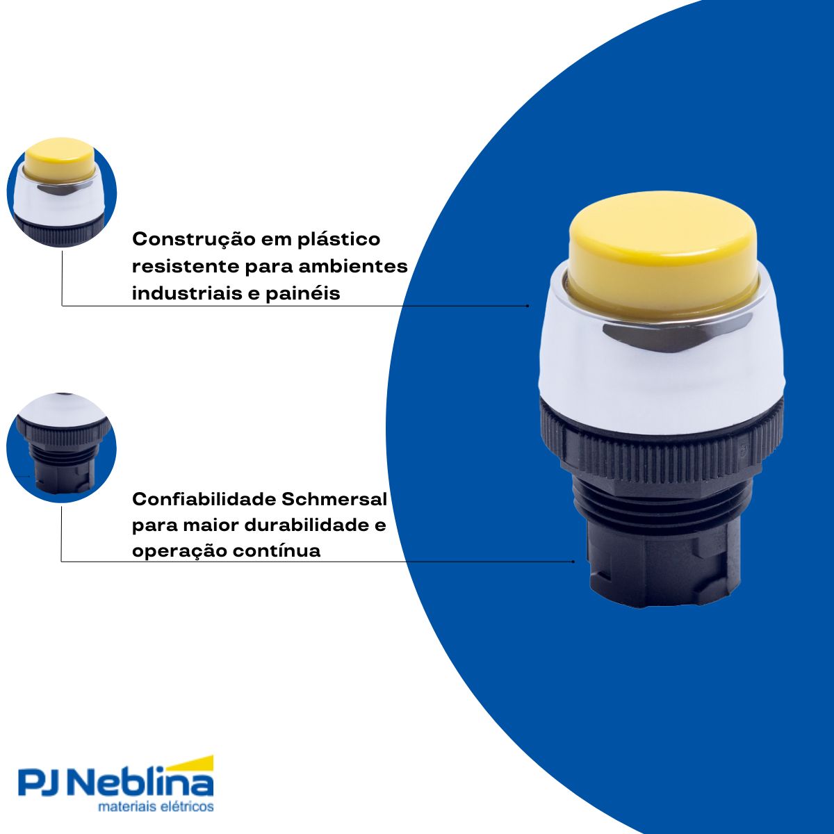 Botão Comando Pulsador Saliente Redondo 22 mm Plástico Amarelo - Ace Schmersal