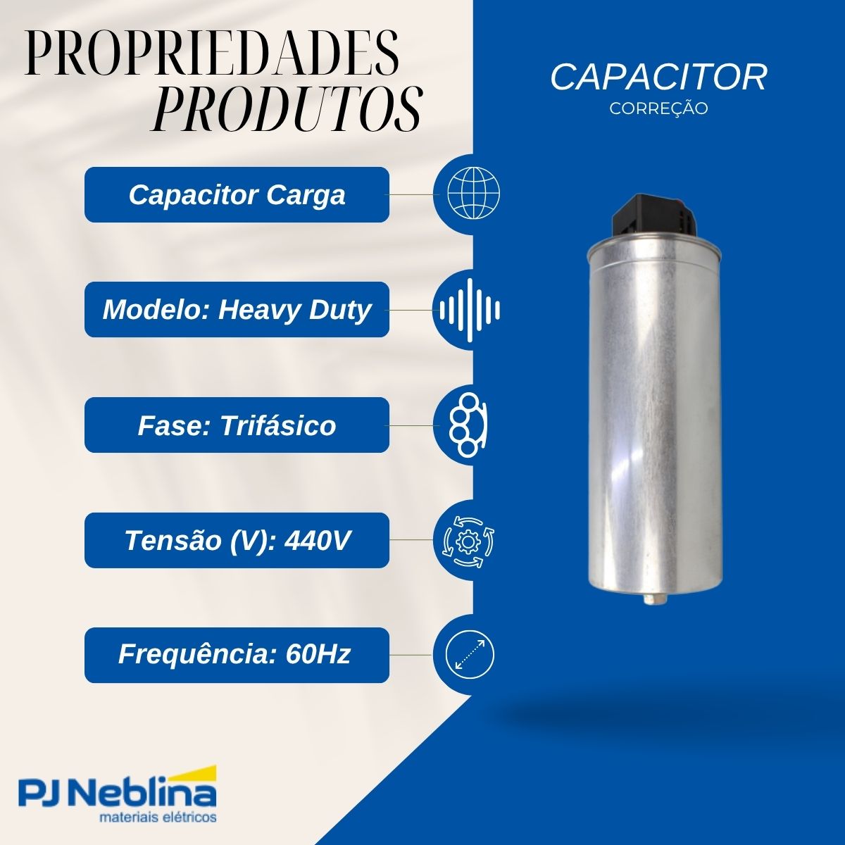 Capacitor Correção Fator Potencia Heavy Duty Trifásico 30Kvar 440V 60Hz - Weg
