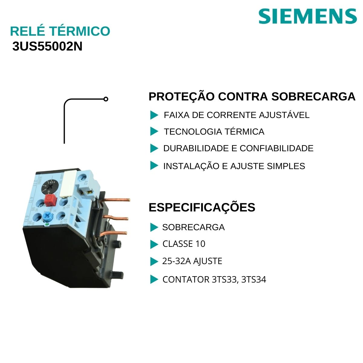 Relé Sobrecarga Térmico 25-32A Classe 10 3US55002N - Siemens