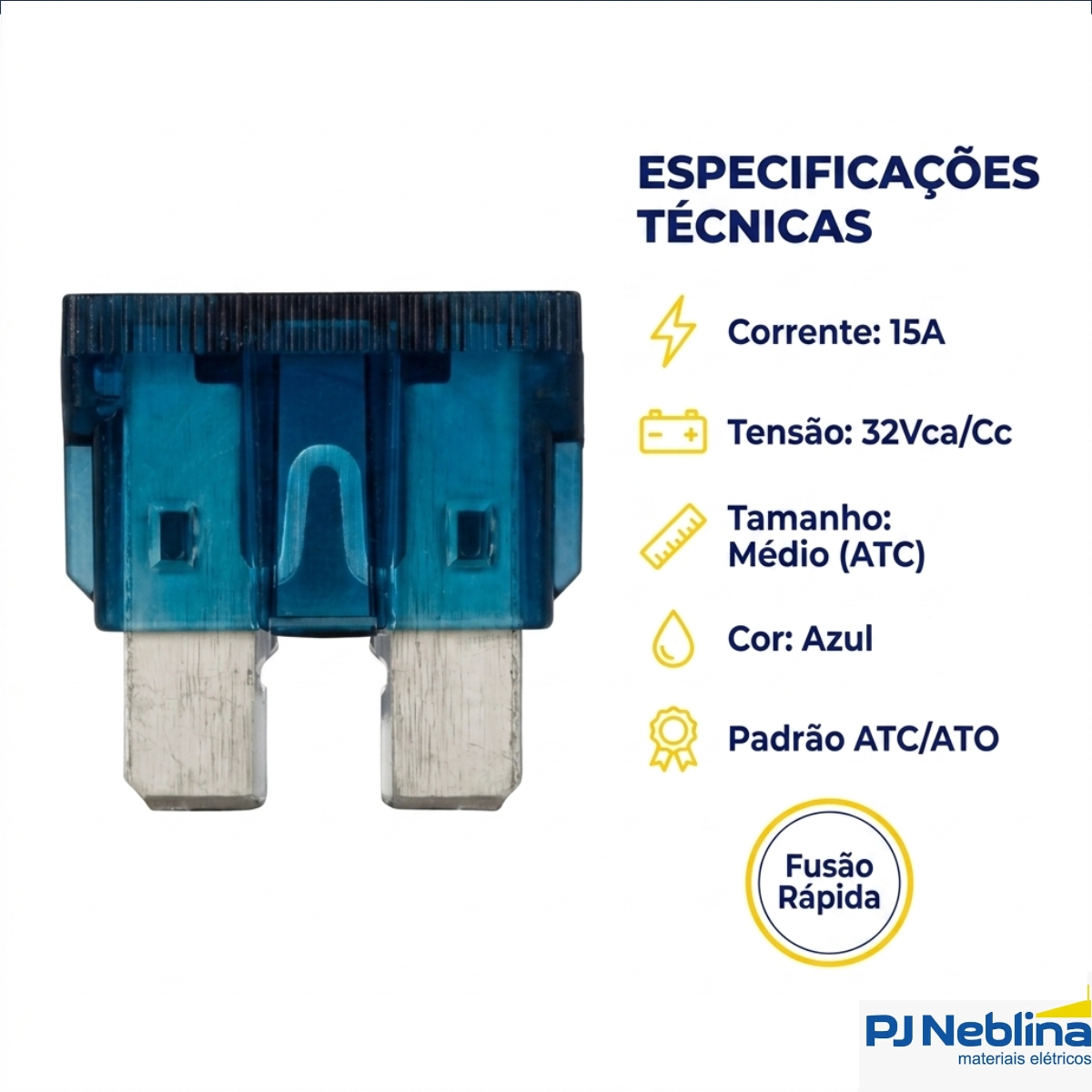 Fusível Automotivo Lamina 15A 32Vca/Cc Médio Azul ATC-15 - Bussmann Eaton