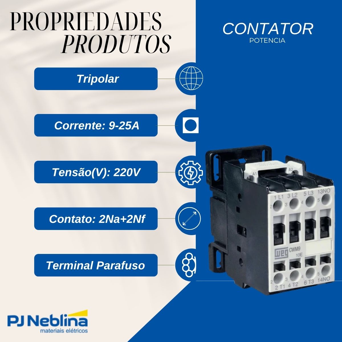 Contator Potencia Tripolar 9A 220V 2Na+2Nf 50/60Hz - Weg