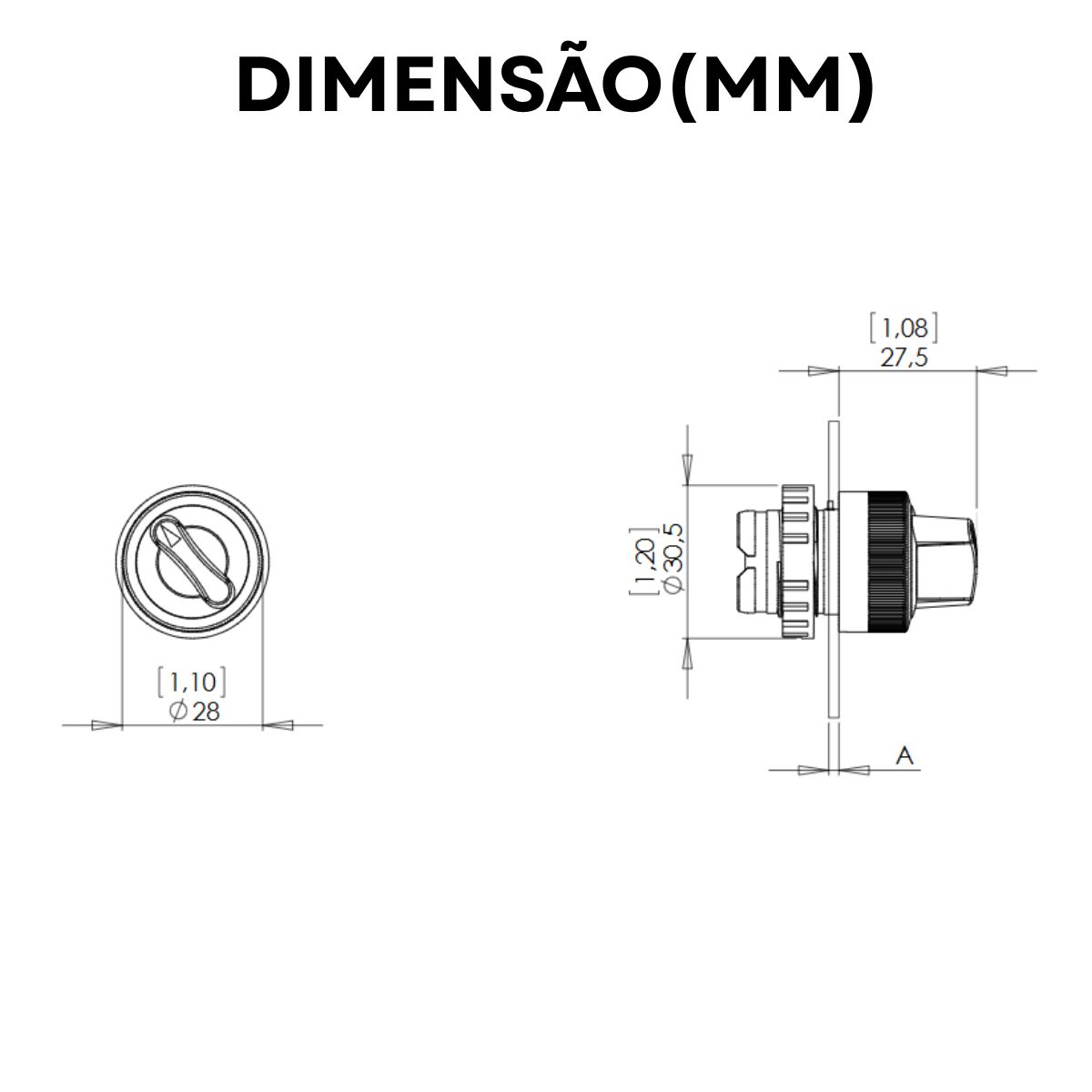 Frontal Comutador Knob Curto Iluminado 2 Posição Fixa 90G 22Mm Plástico Verde - Weg