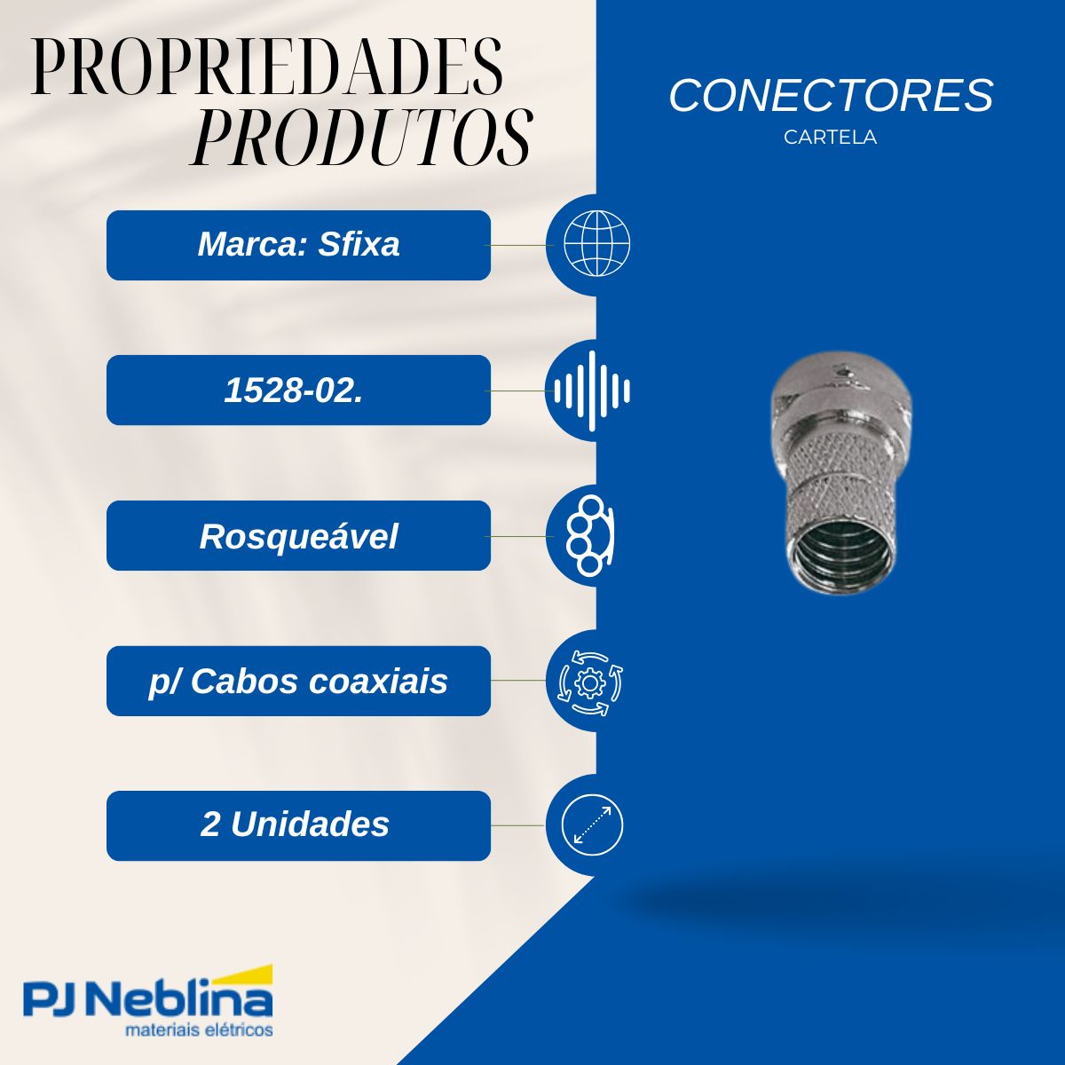 Cartela Conector P/Cabo Coaxial Rg 06 Rosca - Sfixa