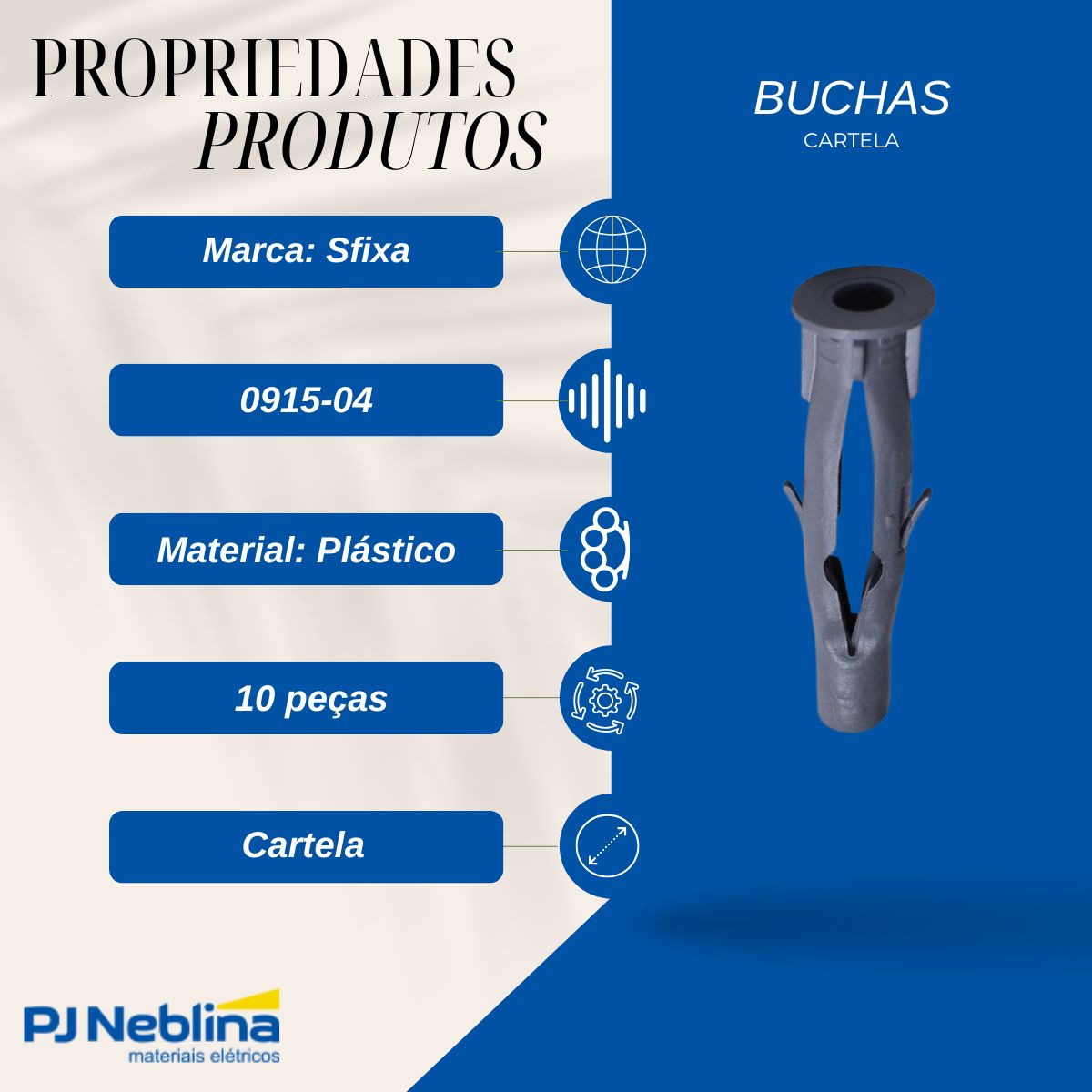 Cartela Bucha Plástica N.10 Parede Oca C/10Pcs - Sfixa