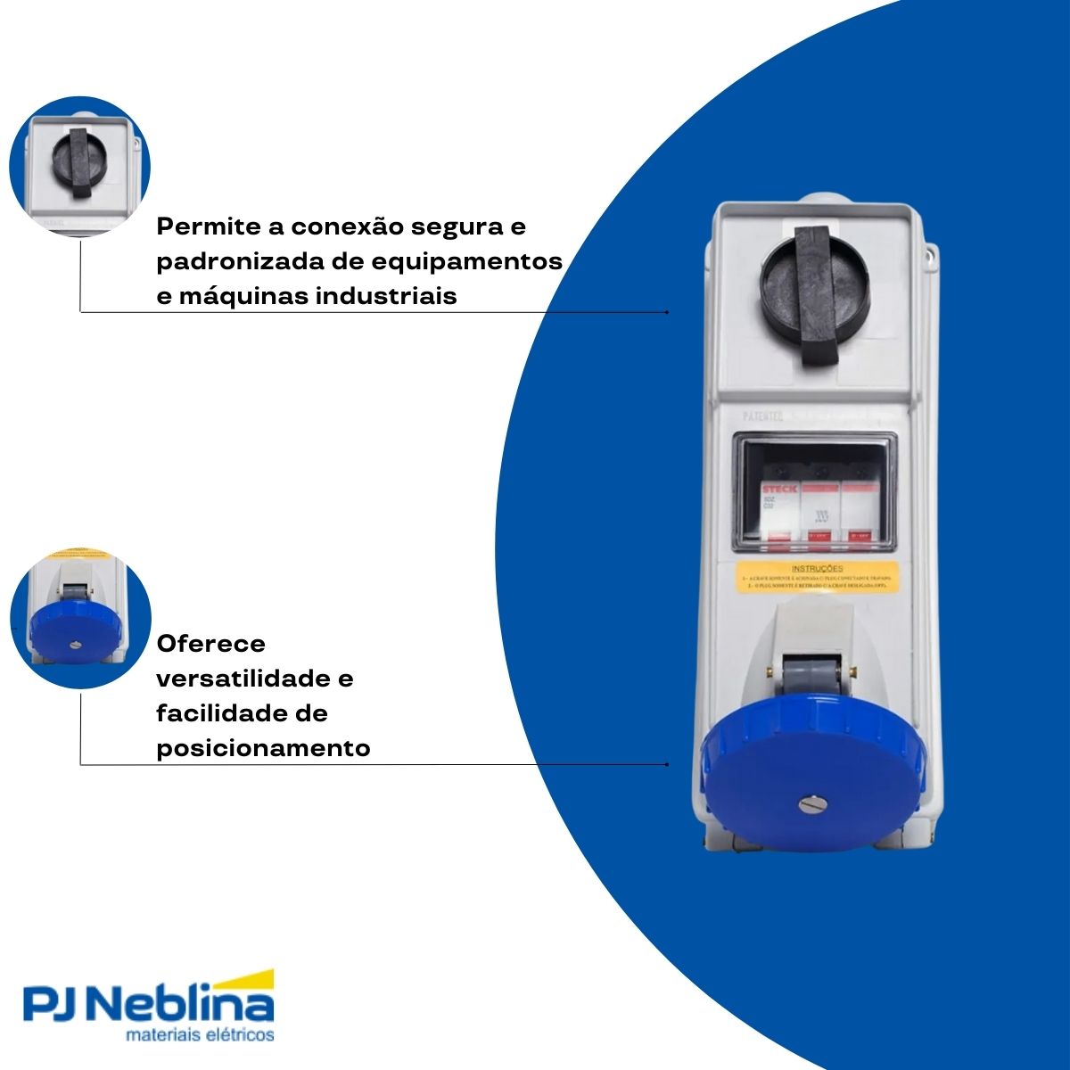 Tomada Industrial Femea Sobrepor Bloqueio Mecânico 3P+T 32A 200/250V Az 9H C/Disjuntor Ip67 - Steck