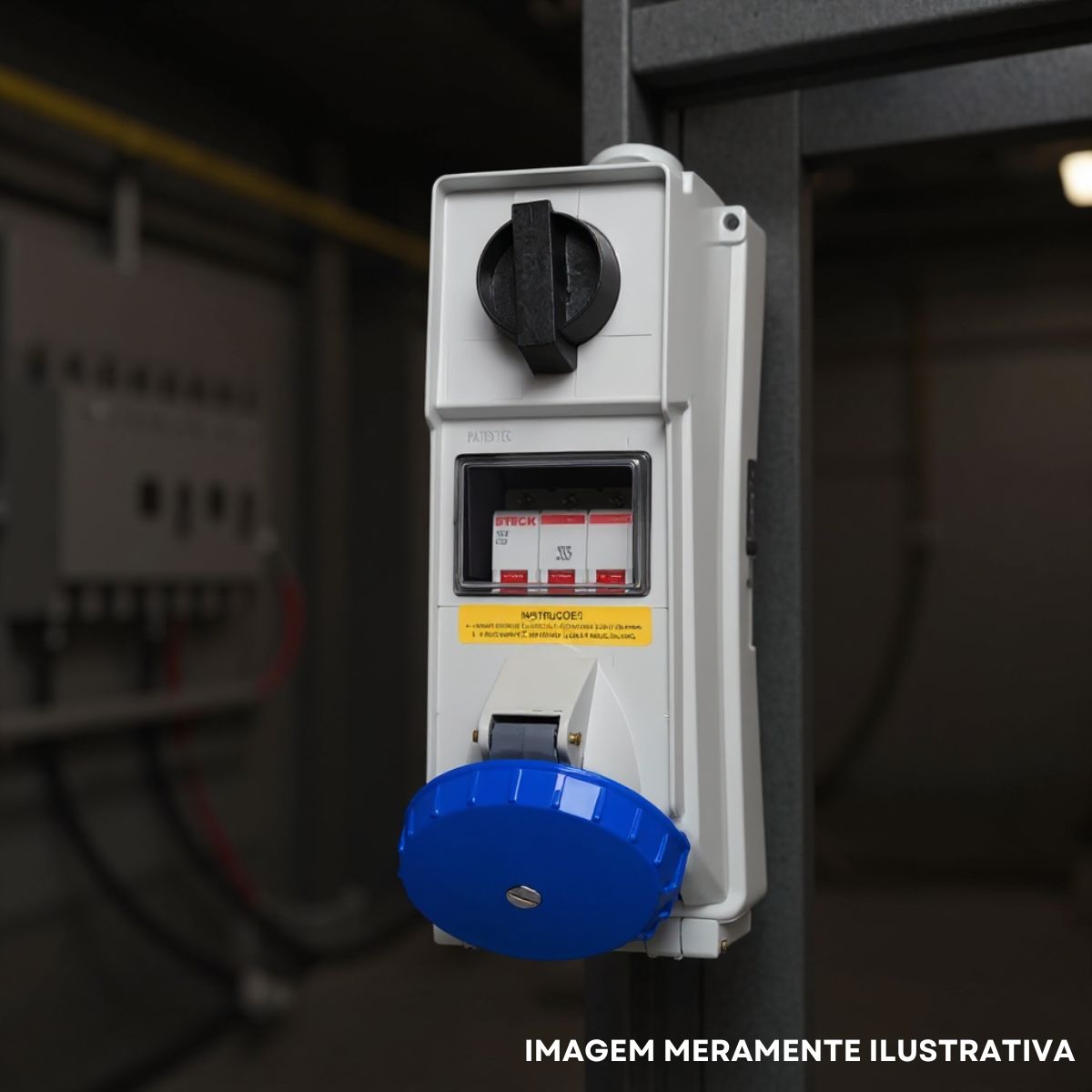 Tomada Industrial Femea Sobrepor Bloqueio Mecânico 3P+T 32A 200/250V Az 9H C/Disjuntor Ip67 - Steck