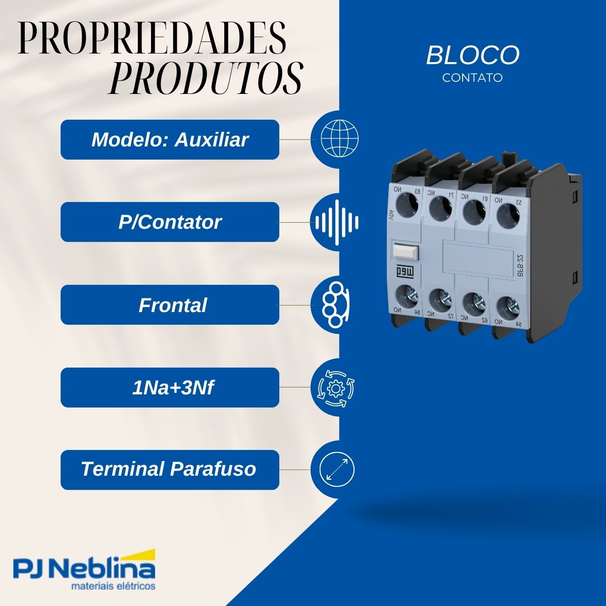 Bloco Contato Auxiliar P/Contator Frontal 1Na+3Nf - Weg