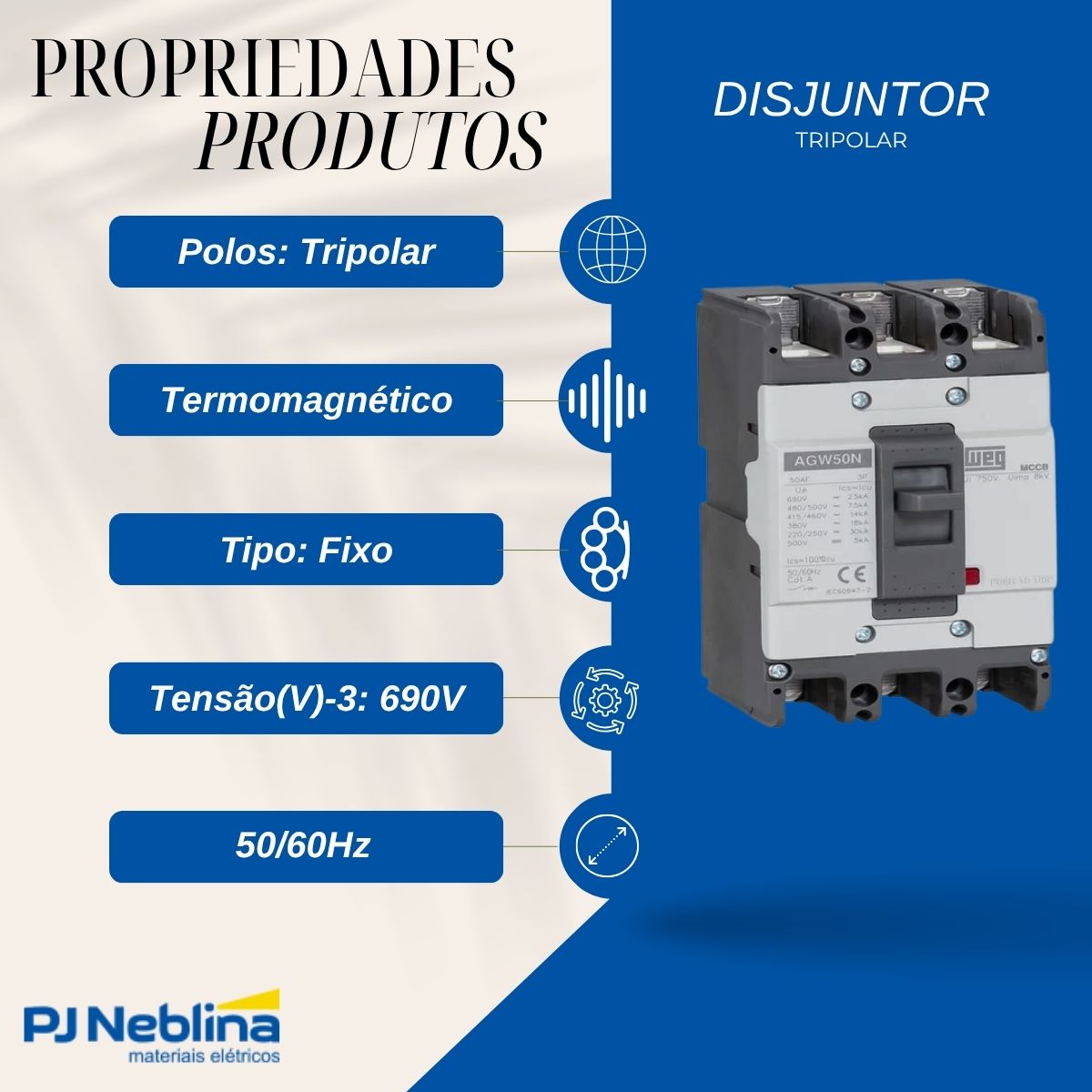 Disjuntor Caixa Moldada Tripolar 15A 14Ka 380/415V 50/60Hz - Weg