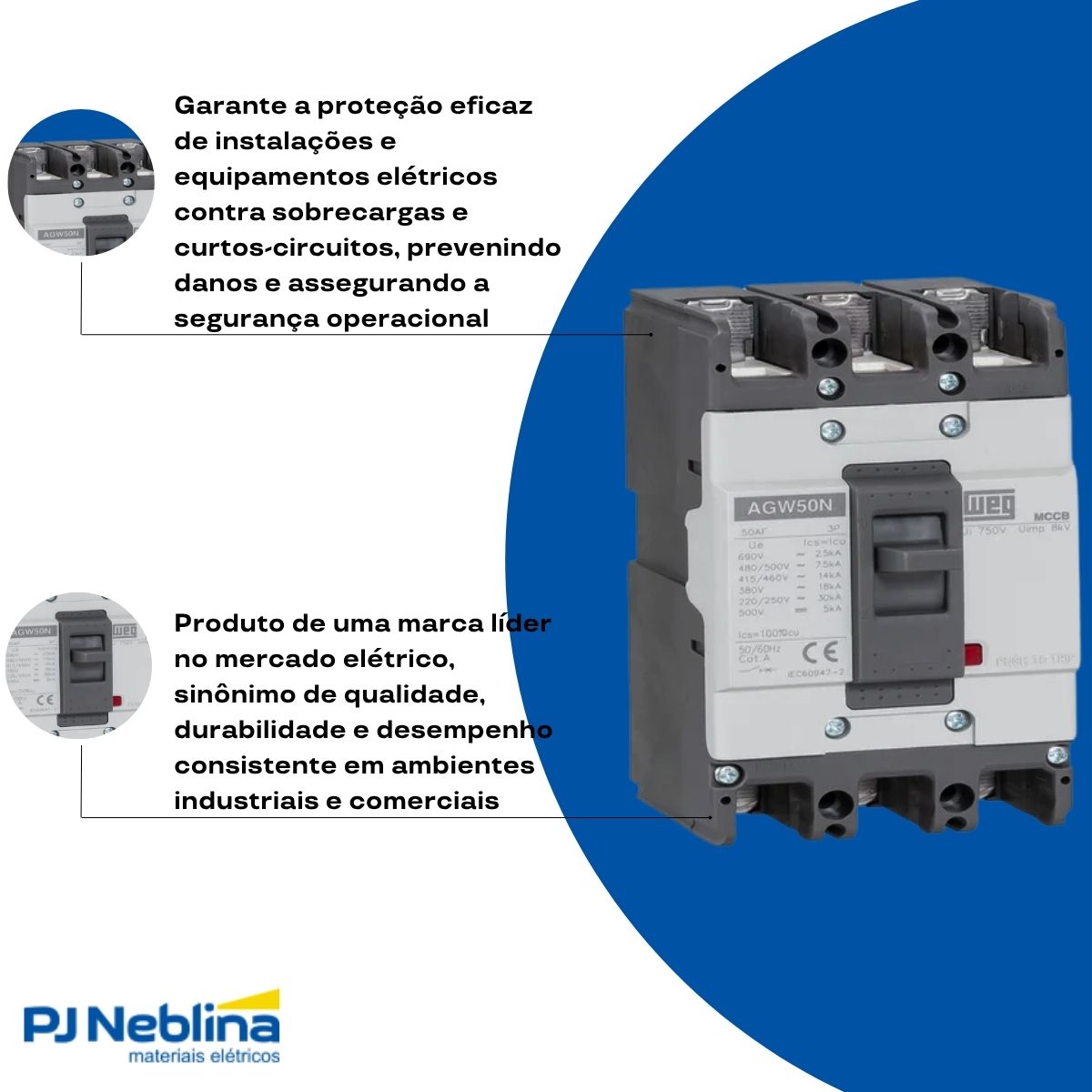 Disjuntor Caixa Moldada Tripolar 15A 14Ka 380/415V 50/60Hz - Weg