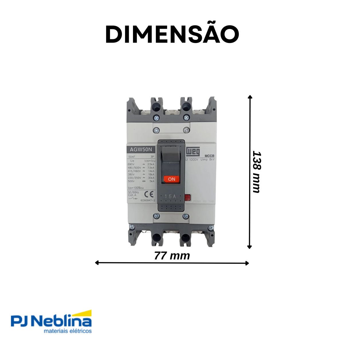 Disjuntor Caixa Moldada Tripolar 15A 14Ka 380/415V 50/60Hz - Weg