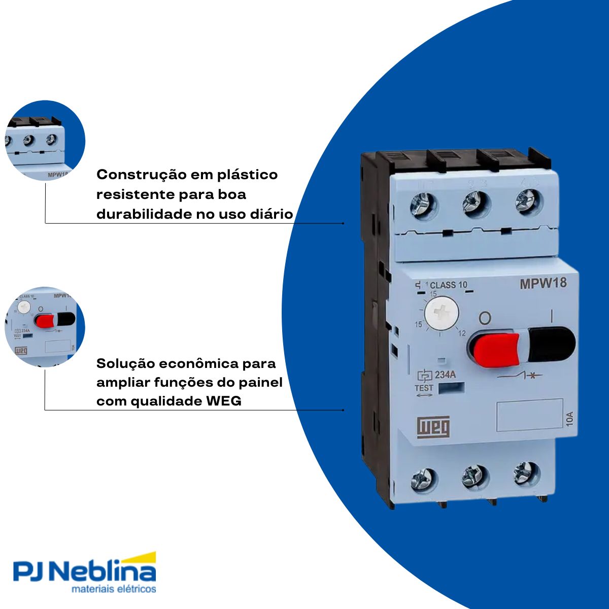 Disjuntor Motor Tripolar 1A 0,63-1A 0,33Cv 380/415V 100Ka 380/440V 50/60Hz - Weg