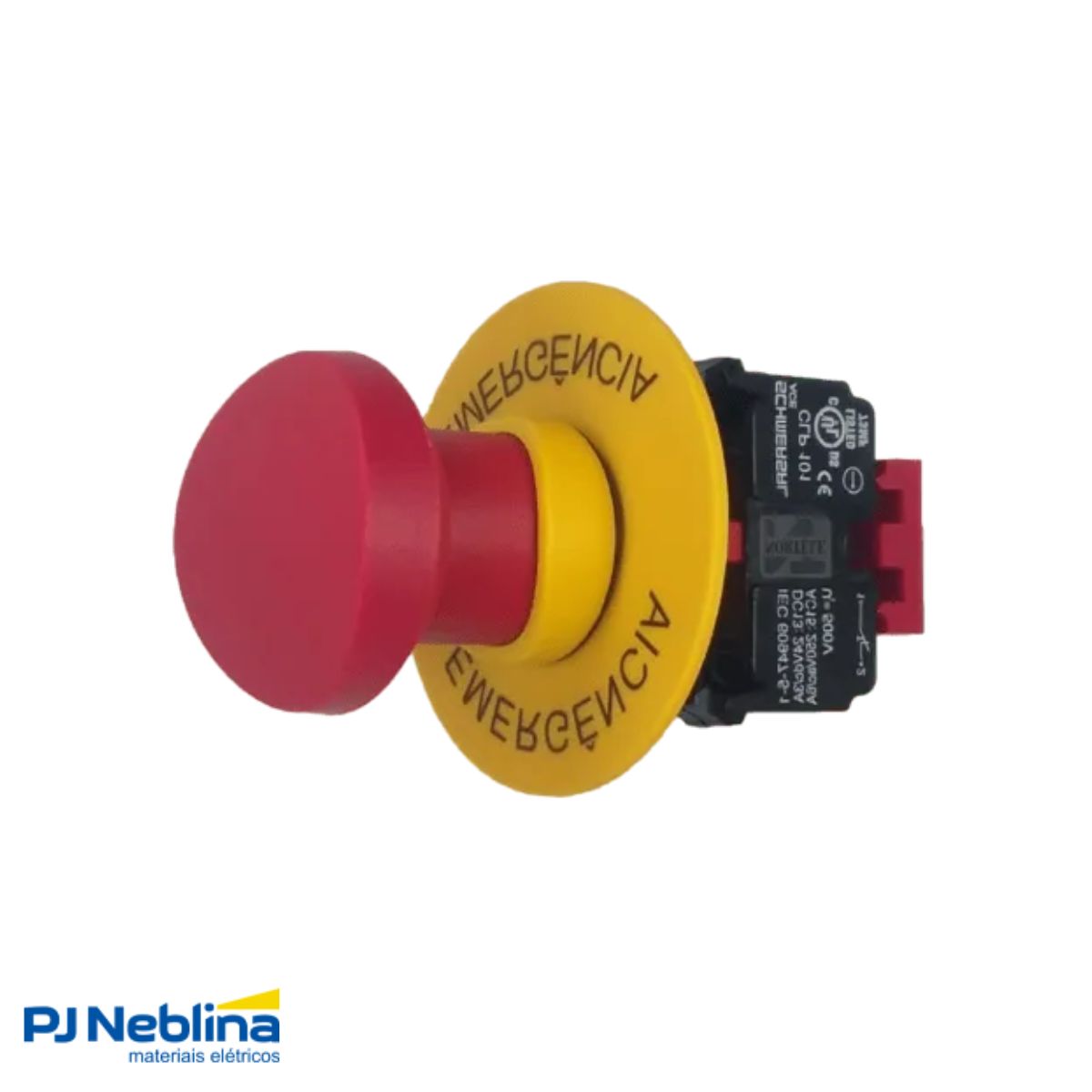 Botão Emergência Cogumelo 40 mm Empurrar/Puxar Destr 22 mm Plástico Vermelho 1Nf C/Placa De Emergência 60 mm - Ace Schmersal