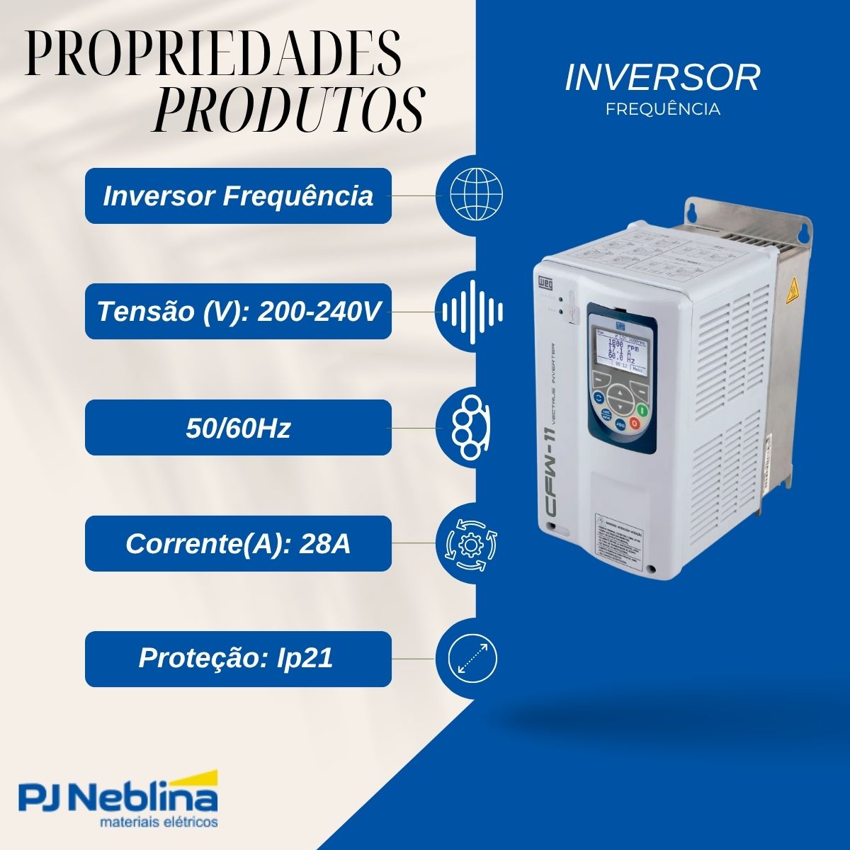 Inversor Frequência Trifásico 200-240V 50/60Hz 28A 7,5Kw - Weg - Código Fabricante: 10234053