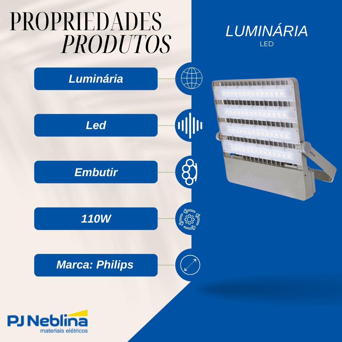 Luminária Refletor Led Retangular Embutir Cinza 110W 220/240V 4000K Branco Neutro 11000Lm Ip65 - Philips