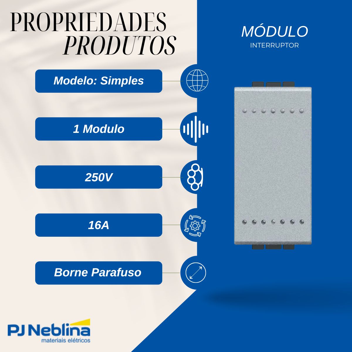 Modulo Interruptor Simples 1 Mod 16A 250V Tech Living Light - Bticino